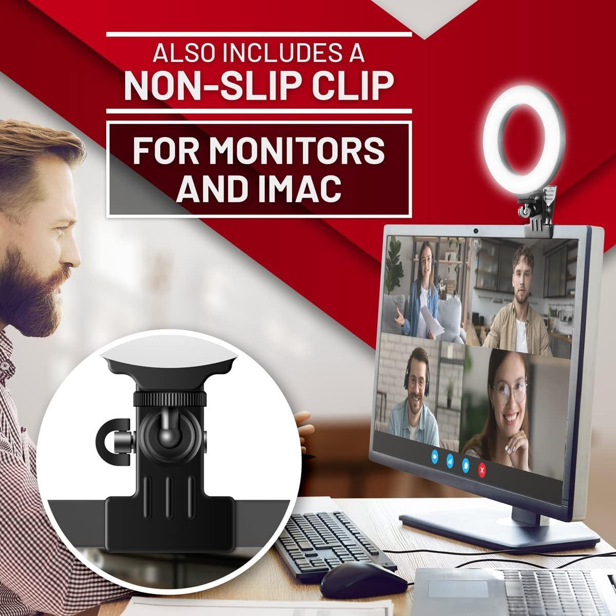 Video Conference Lighting - Webcam Ring Light for Computer, Laptop, MacBook, Monitor - USB-C and USB-A - Small Portable Selfie Light for Zoom Meetings and Streaming