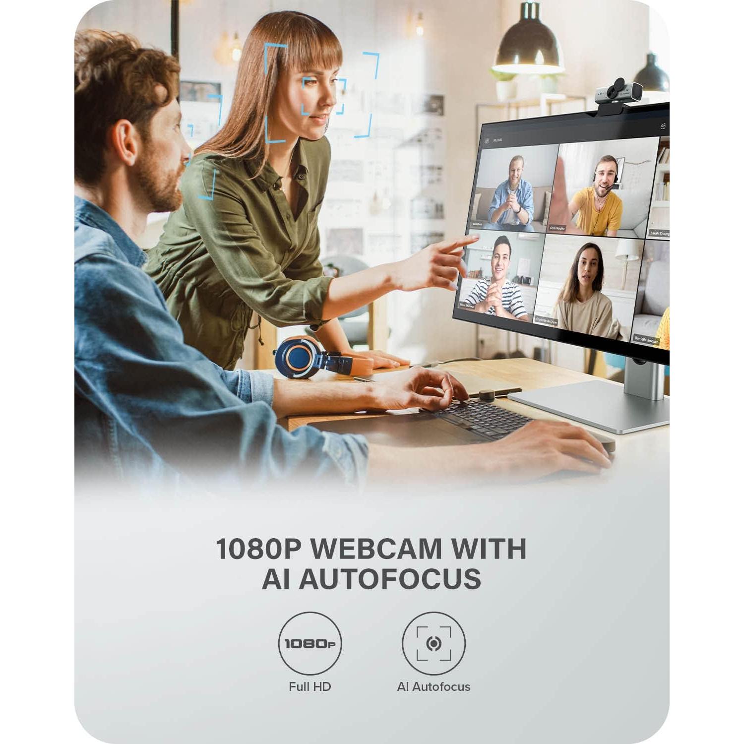 ALOGIC Iris Webcam, Full HD 1080p,2 Megapixel, CMOS Sensor, AI-Powered Autofocus, Built-in Mic with Noise Cancellation, Privacy Cover, Video Calling for Zoom, Skype or Microsoft Teams.