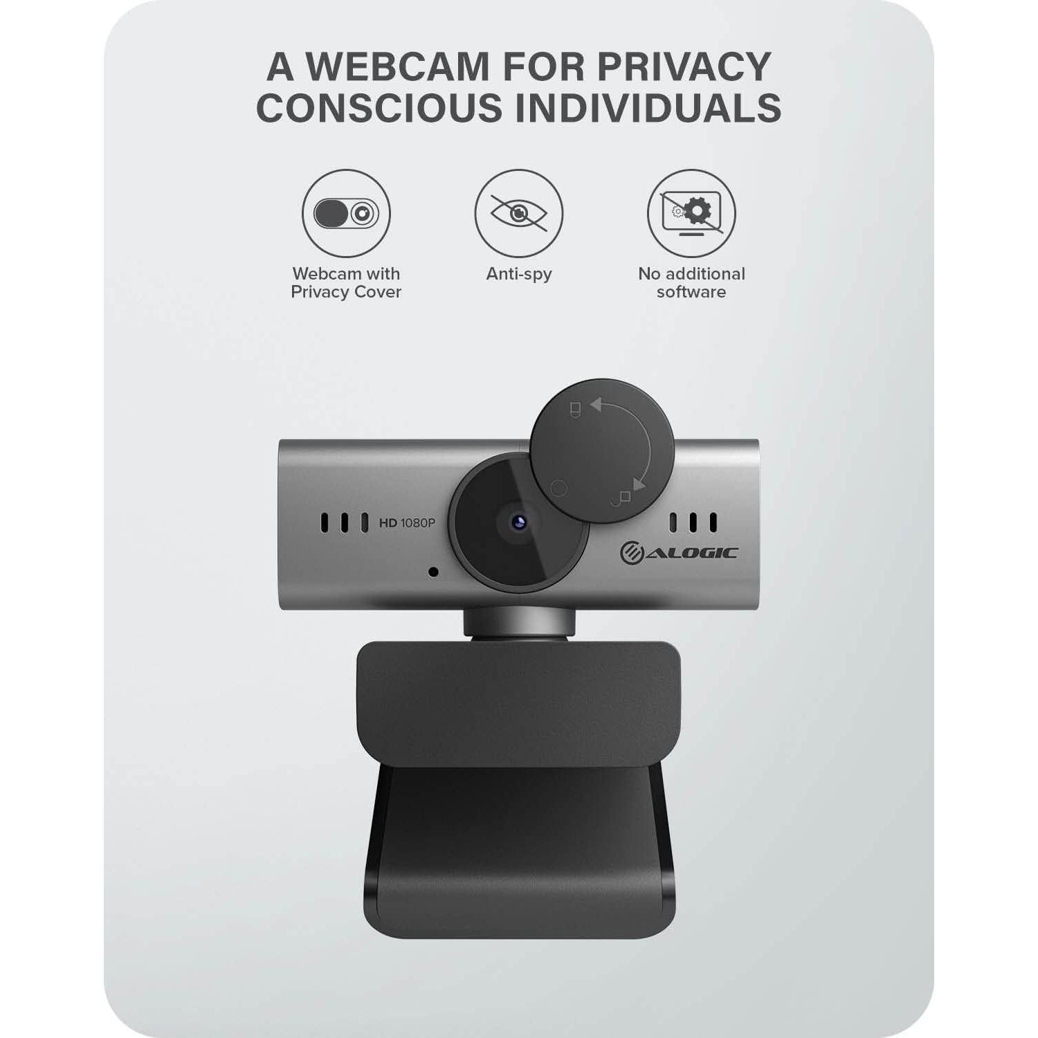 ALOGIC Iris Webcam, Full HD 1080p,2 Megapixel, CMOS Sensor, AI-Powered Autofocus, Built-in Mic with Noise Cancellation, Privacy Cover, Video Calling for Zoom, Skype or Microsoft Teams.