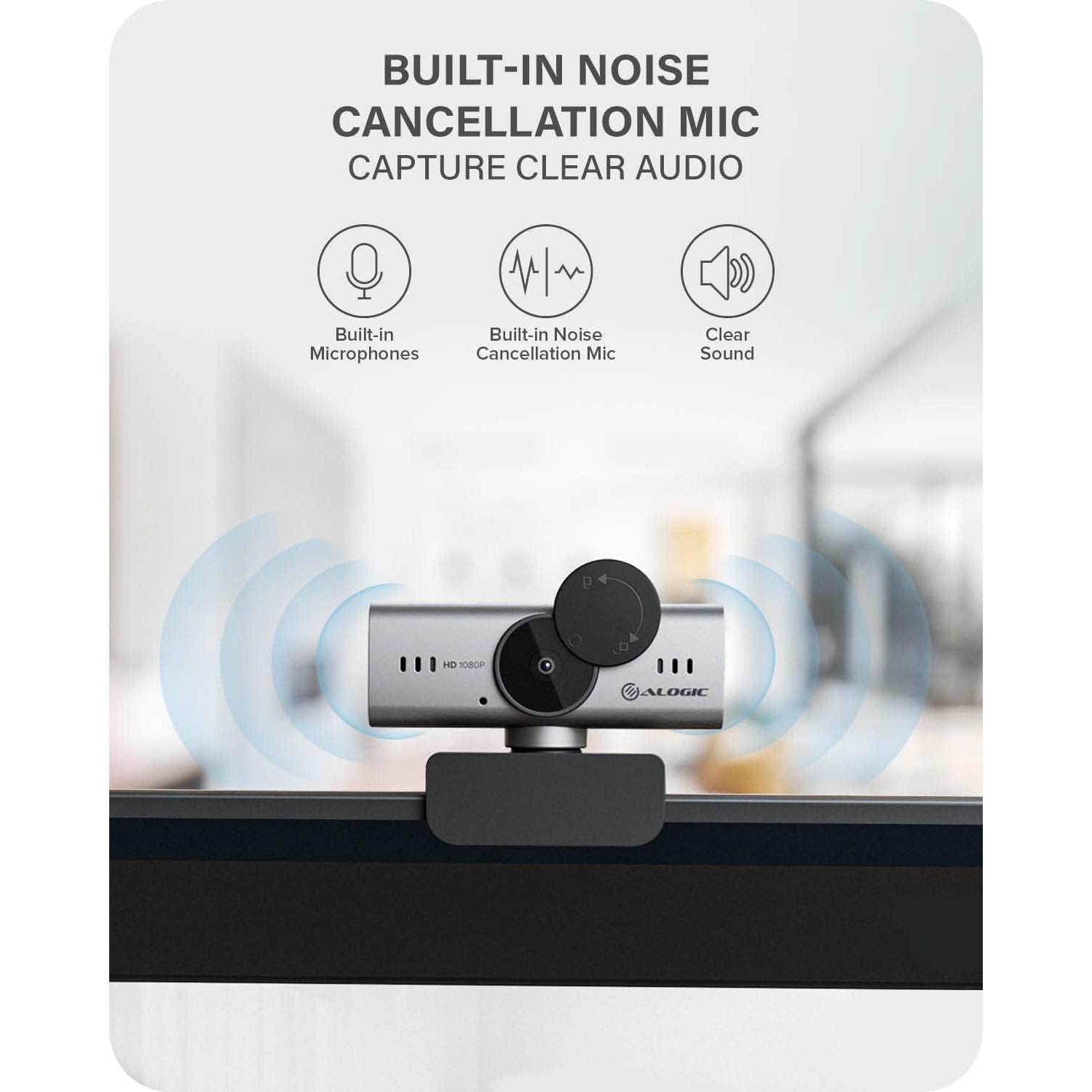 ALOGIC Iris Webcam, Full HD 1080p,2 Megapixel, CMOS Sensor, AI-Powered Autofocus, Built-in Mic with Noise Cancellation, Privacy Cover, Video Calling for Zoom, Skype or Microsoft Teams.