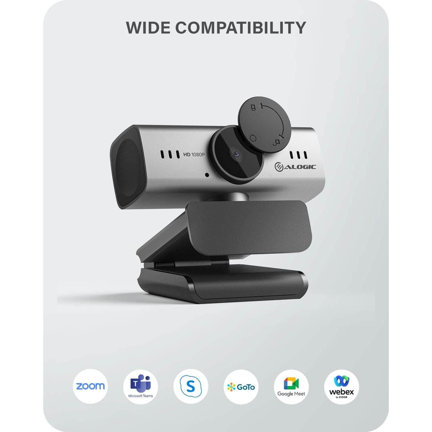 ALOGIC Iris Webcam, Full HD 1080p,2 Megapixel, CMOS Sensor, AI-Powered Autofocus, Built-in Mic with Noise Cancellation, Privacy Cover, Video Calling for Zoom, Skype or Microsoft Teams.
