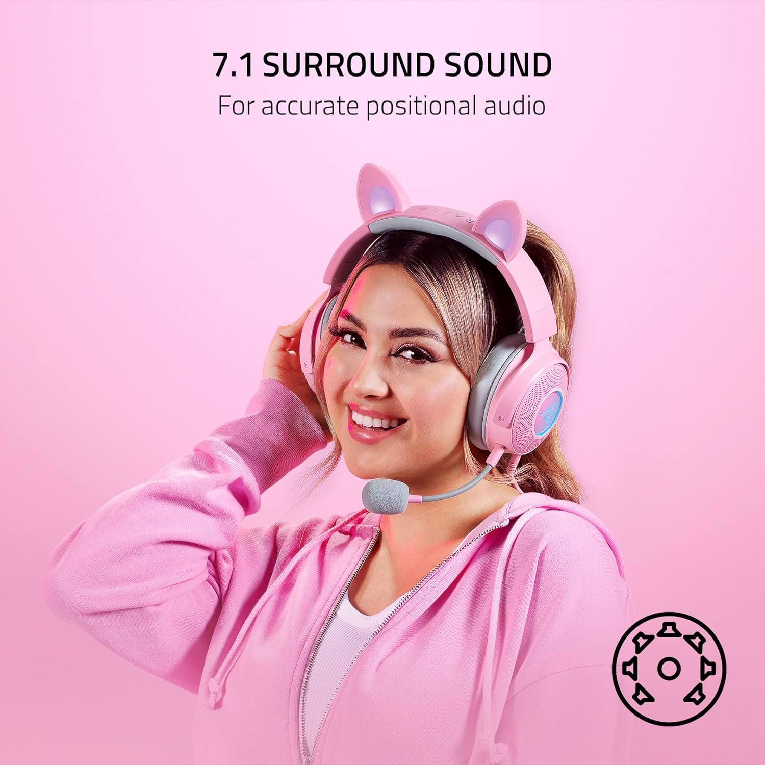 Auriculares Razer Kraken Kitty V2 Pro RGB con Cable - Rosa Cuarzo