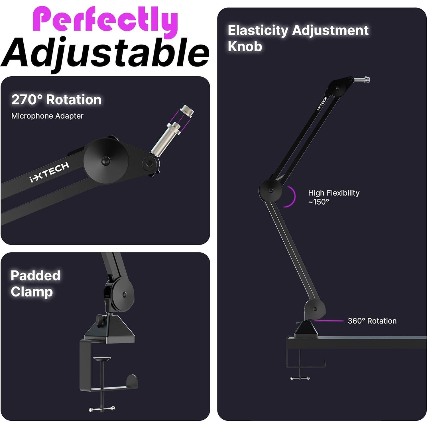 Brazo de Micrófono IXTECH Ajustable 1.6 kg Soporte de Escritorio