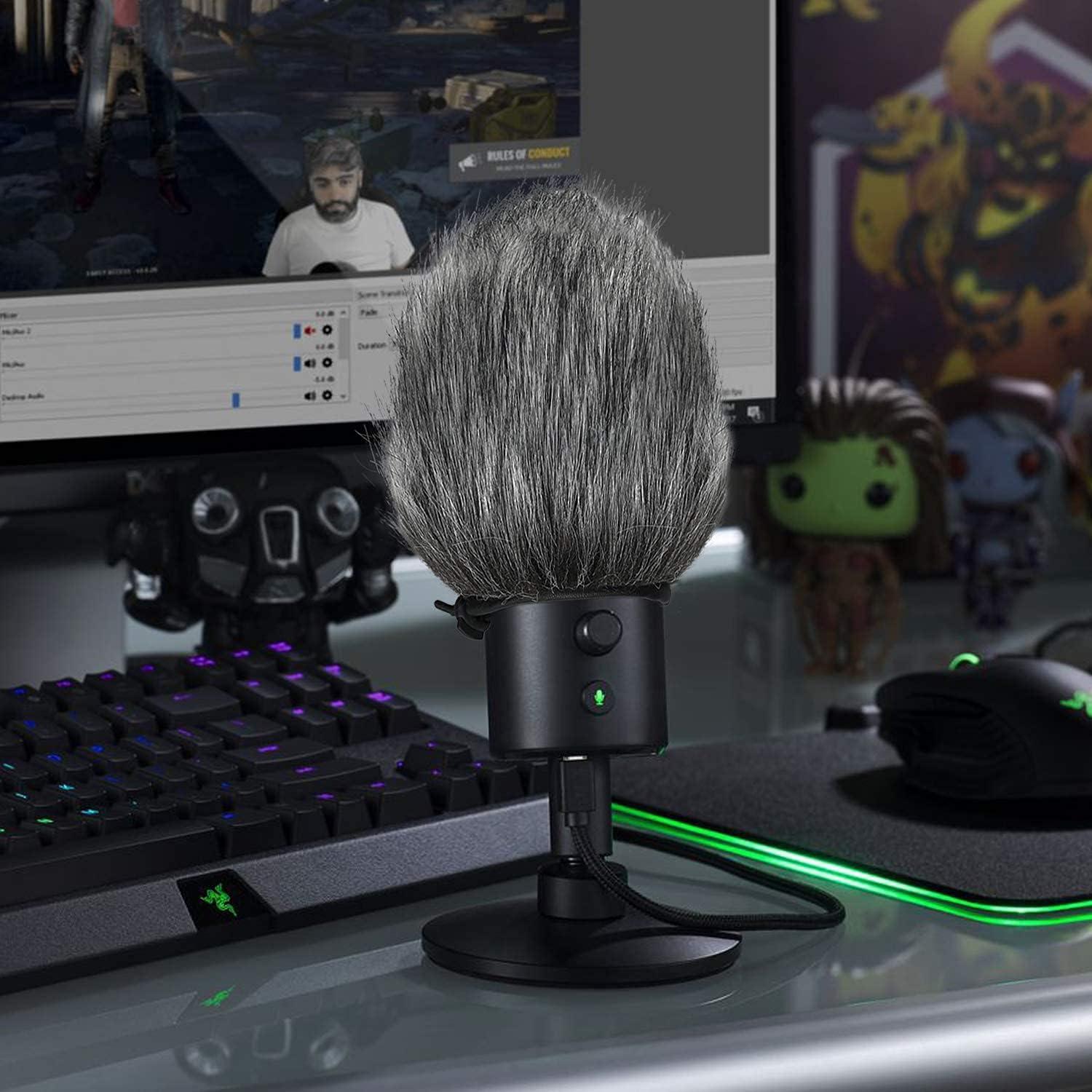 SUNMON Seiren X Mic Foam Windscreen and Furry Cover For Razer Seiren X Microphone