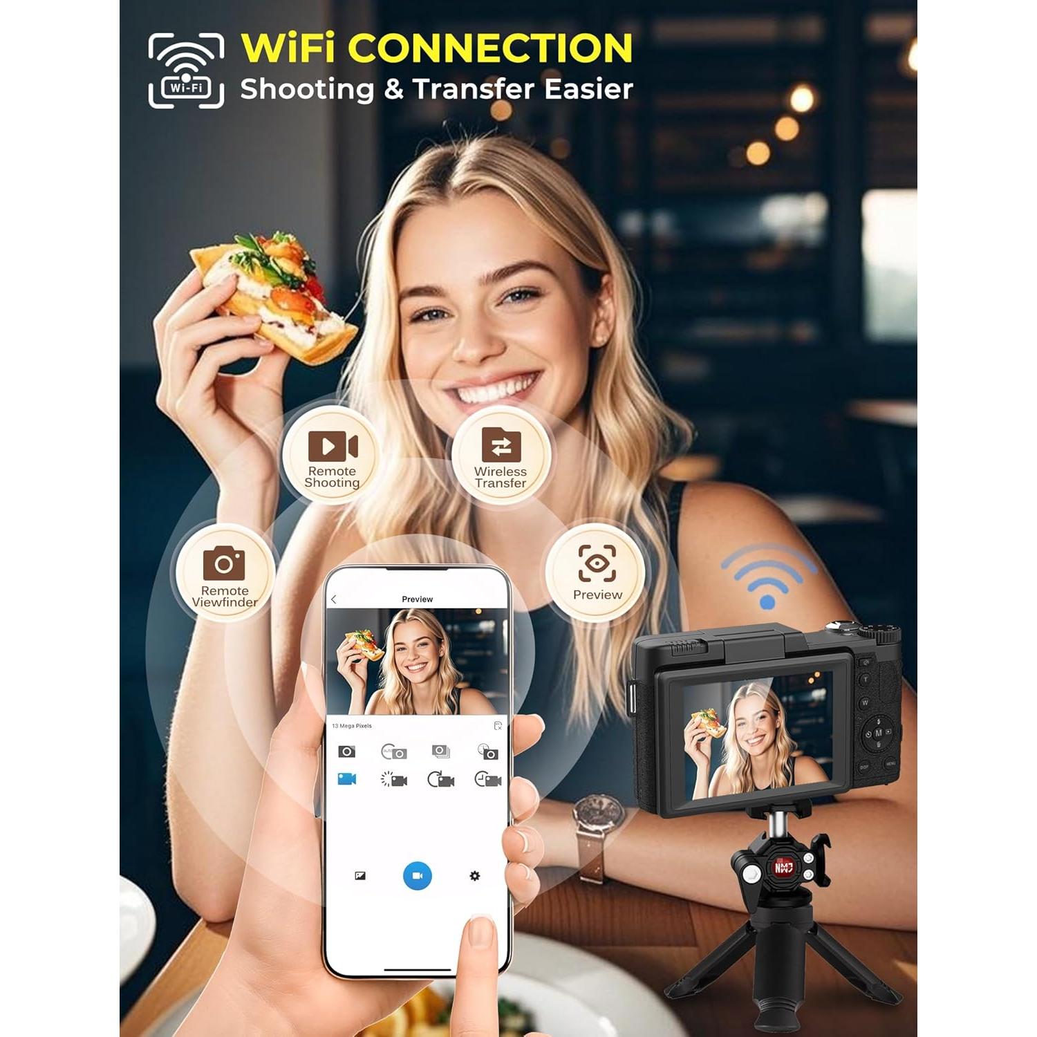 Cámara Digital 5K Novzzovaz VCam-WF1 64MP WiFi Pantalla Plegable