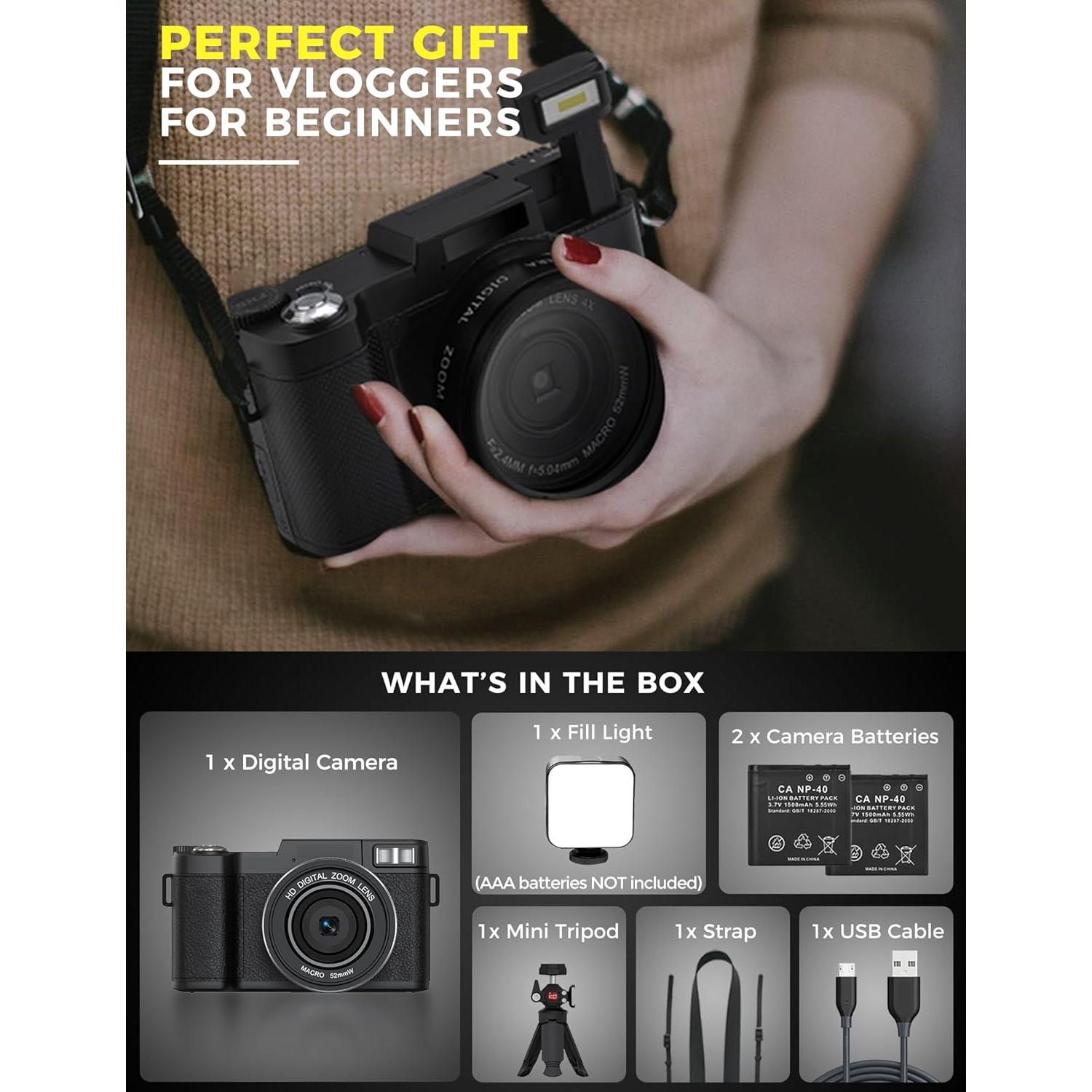 Cámara Digital 5K Novzzovaz VCam-WF1 64MP WiFi Pantalla Plegable