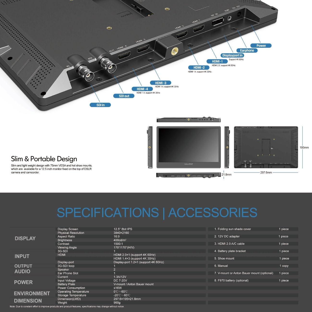 Monitor Lilliput A12 12.5" 4K HDMI 3G-SDI 3840x2160