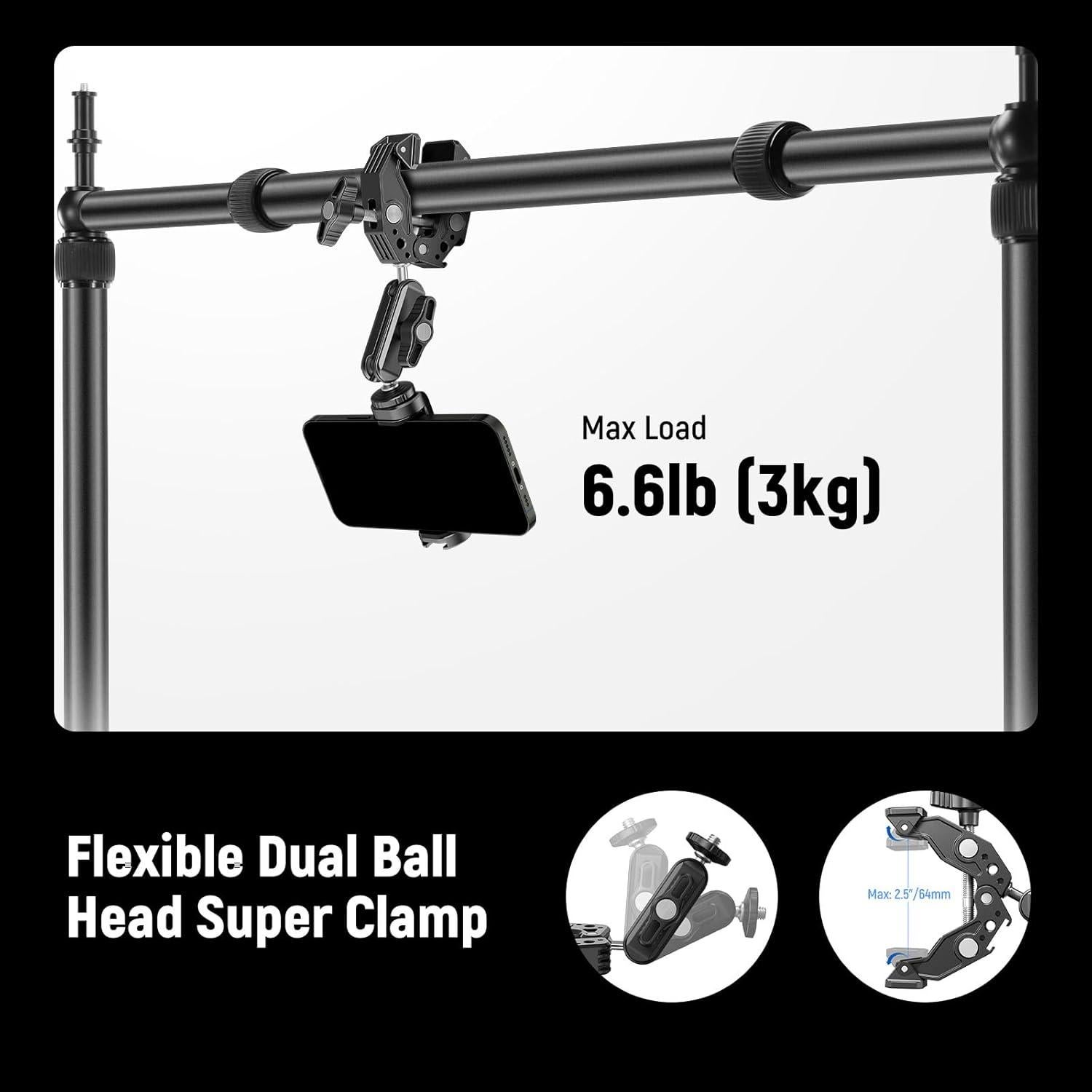 NEEWER Overhead Camera Mount Rig with Dual Ball Head Super Clamp/Phone Holder/C Clamp for Desktop Top Down Shots, Metal Multi Device Mount Platform for Photography Live Streaming Video Making, NK003