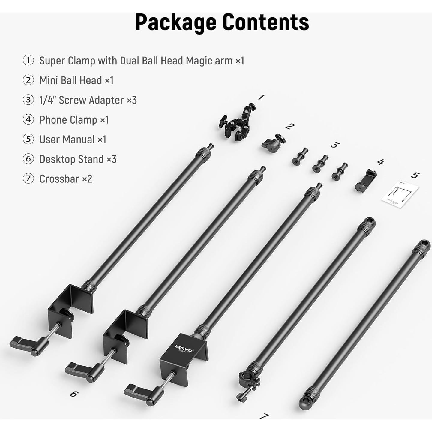 NEEWER Overhead Camera Mount Rig with Dual Ball Head Super Clamp/Phone Holder/C Clamp for Desktop Top Down Shots, Metal Multi Device Mount Platform for Photography Live Streaming Video Making, NK003