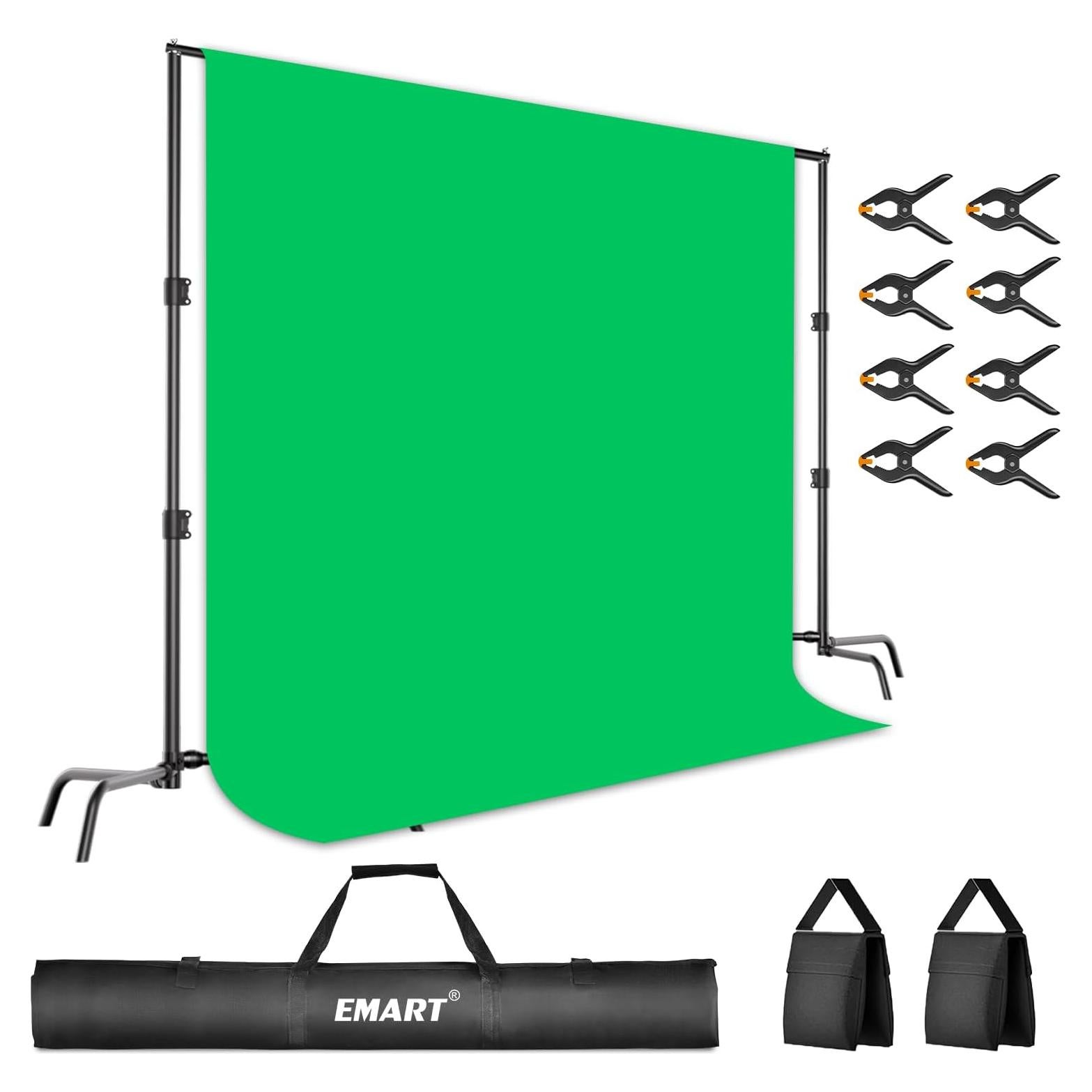 EMART Green Screen Backdrop Kit, 7 * 10 ft Photo Video Studio Greenscreen Background with Stand, Spring Clamps, Carrying Bag and Sandbags for Photography and Streaming