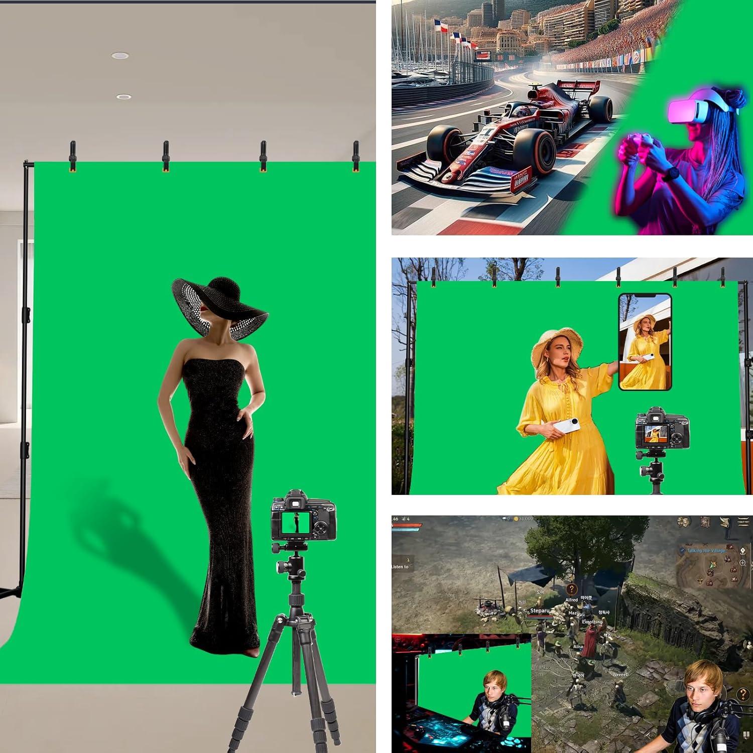 EMART Green Screen Backdrop Kit, 7 * 10 ft Photo Video Studio Greenscreen Background with Stand, Spring Clamps, Carrying Bag and Sandbags for Photography and Streaming