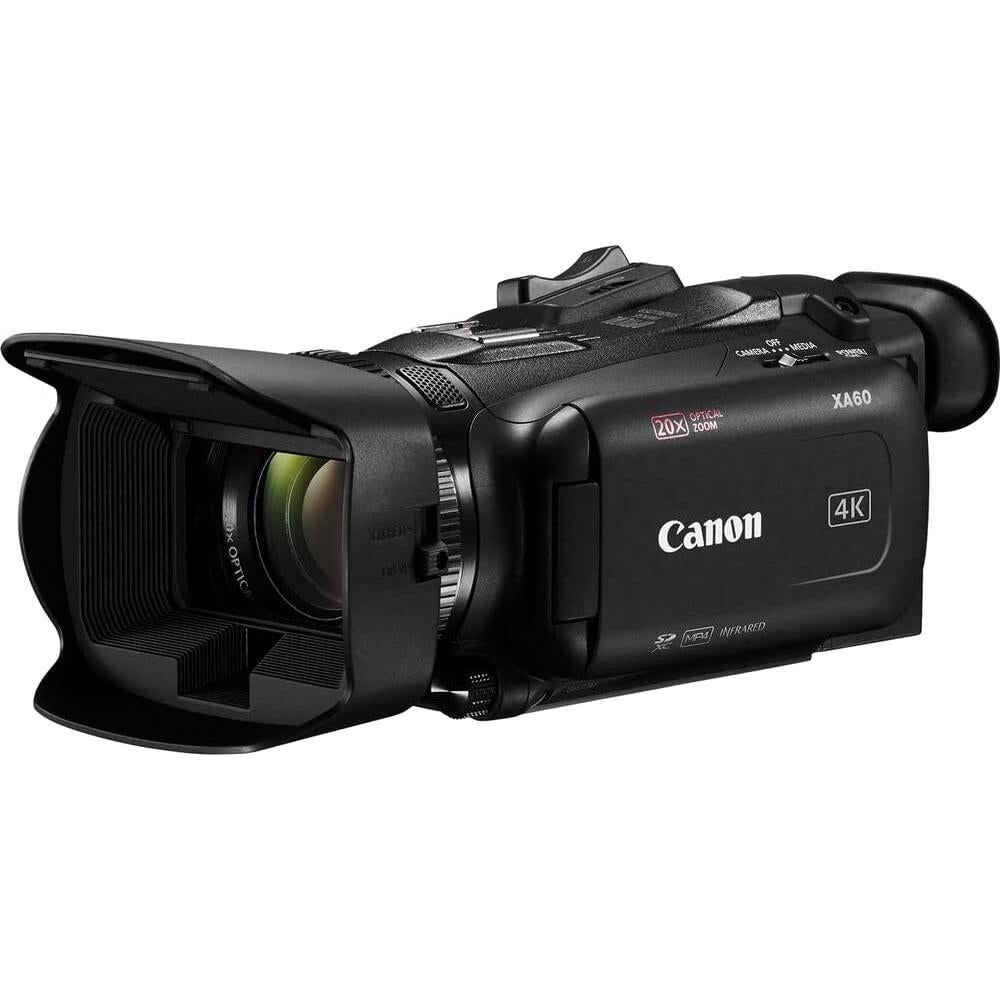 Canon XA60 Professional UHD 4K Camcorder (5733C002) + 64GB Memory Card + Battery + Charger + Filter Kit + Bag + LED Light + Wide Angle Lens + Telephoto Lens + Card Reader + More (Renewed)