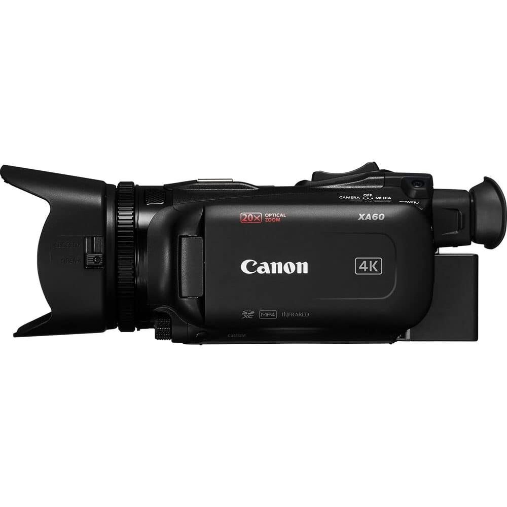 Canon XA60 Professional UHD 4K Camcorder (5733C002) + 64GB Memory Card + Battery + Charger + Filter Kit + Bag + LED Light + Wide Angle Lens + Telephoto Lens + Card Reader + More (Renewed)