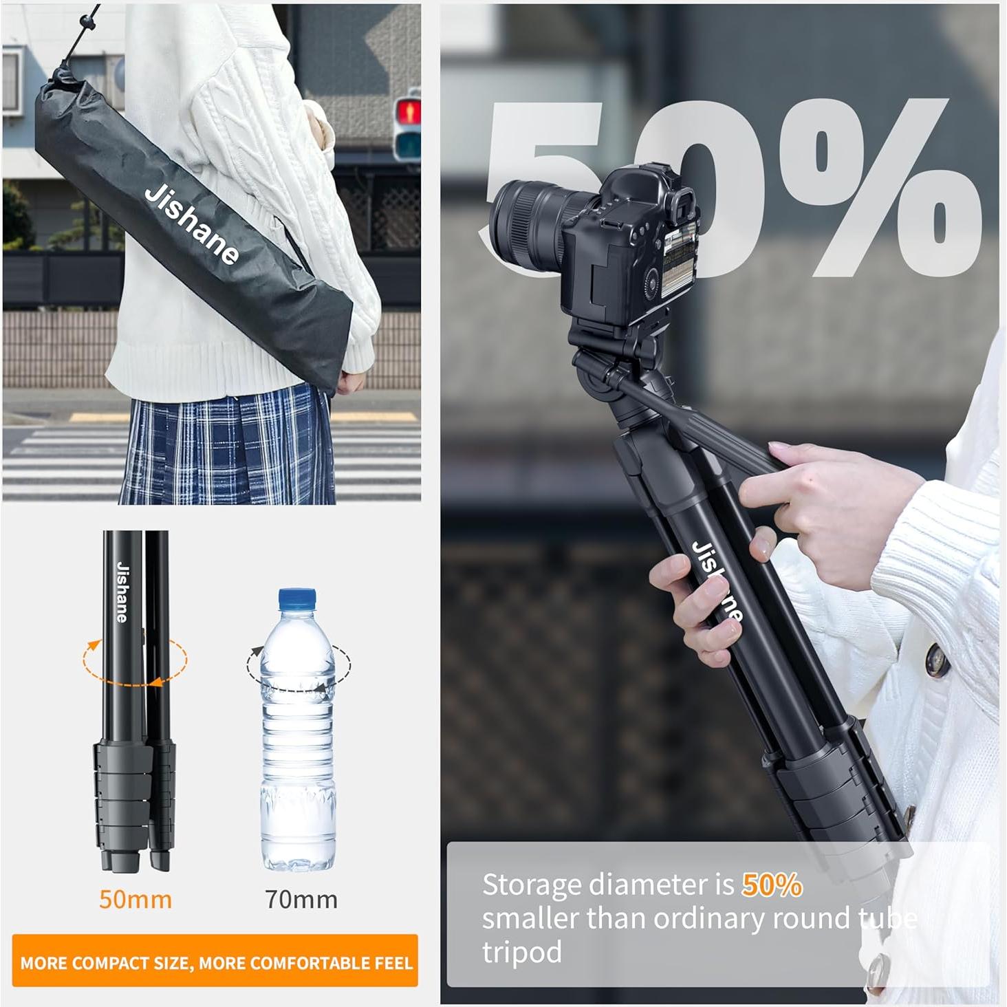 Trípode de cámara Jishane S690 61" Aluminio Liviano 11 lb