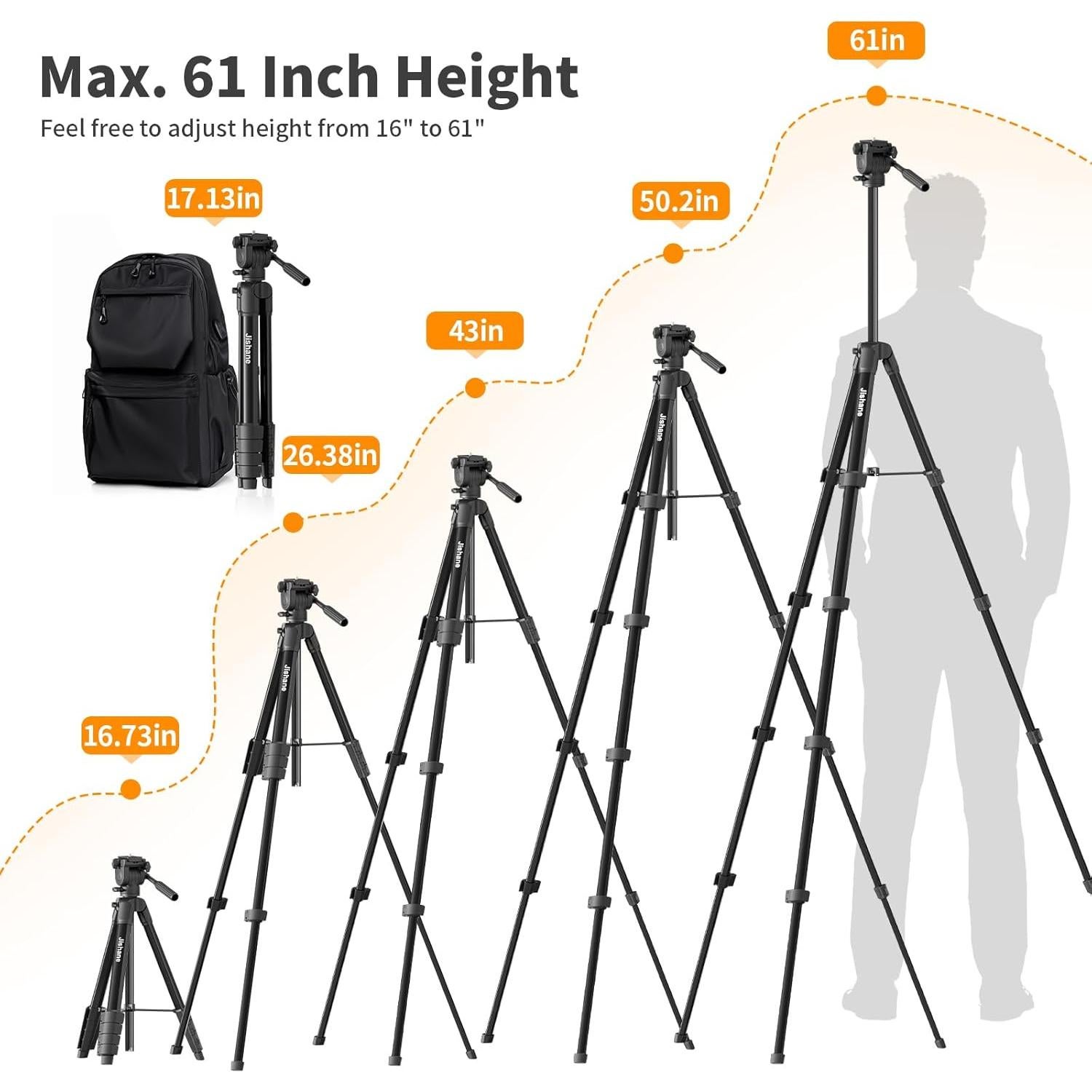 Trípode de cámara Jishane S690 61" Aluminio Liviano 11 lb