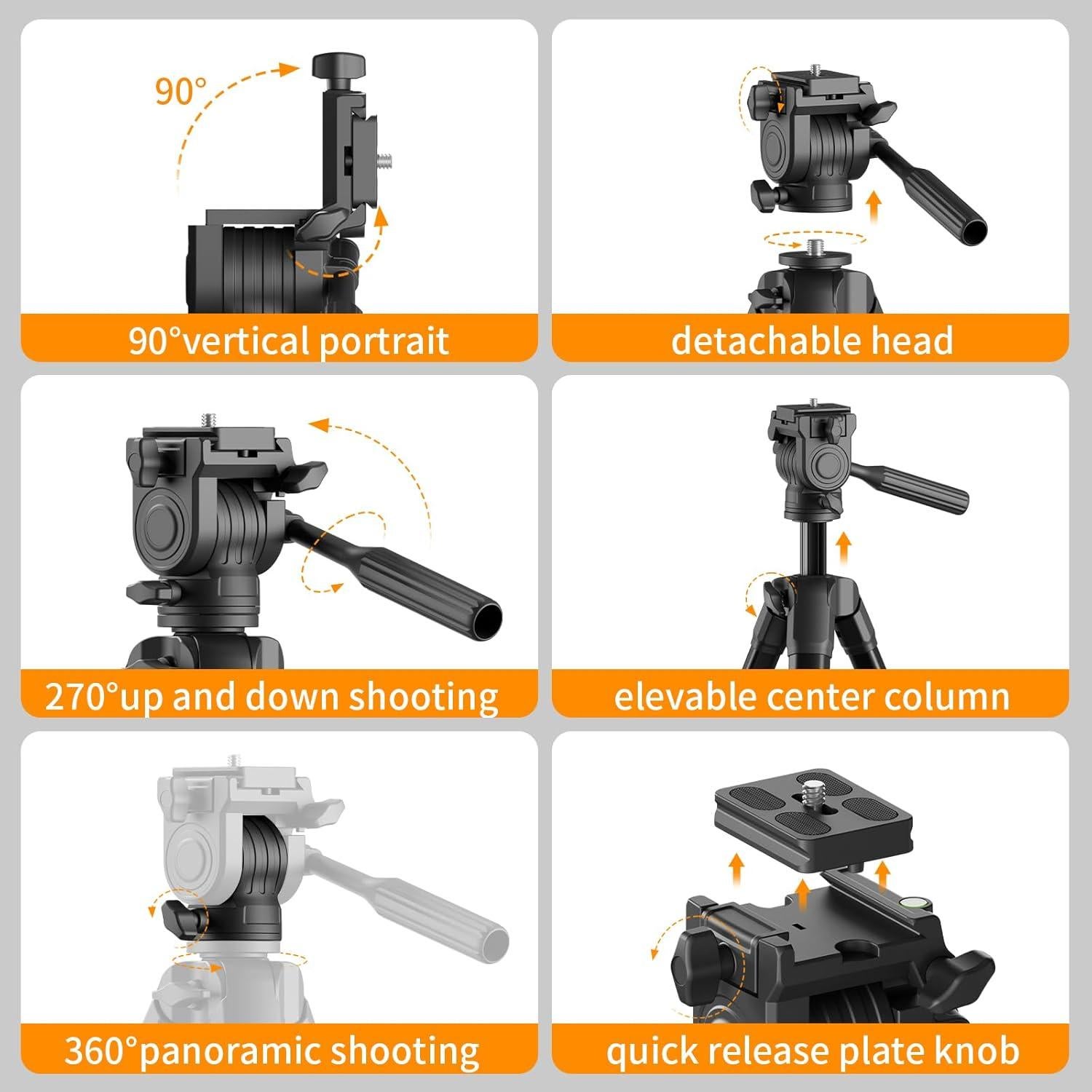 Trípode de cámara Jishane S690 61" Aluminio Liviano 11 lb