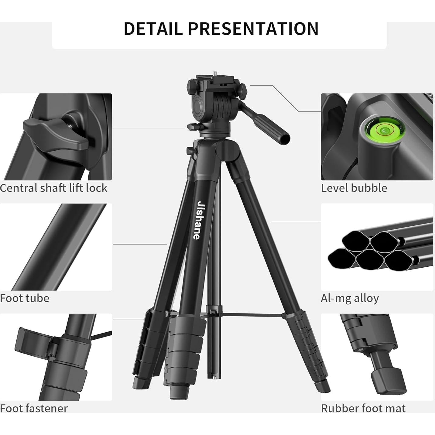 Trípode de cámara Jishane S690 61" Aluminio Liviano 11 lb