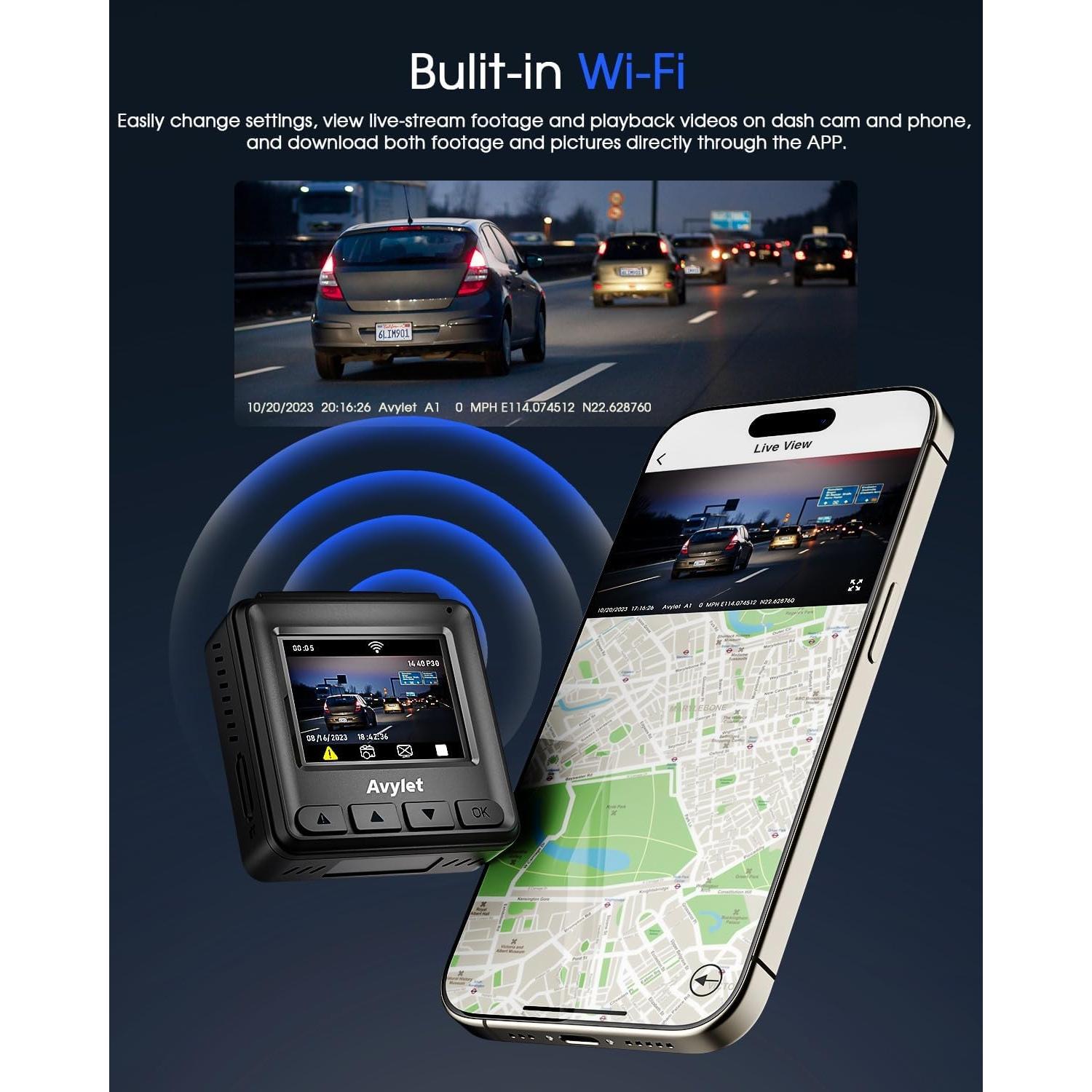 Cámara Dash WiFi 2K Avylet Mini con Visión Nocturna