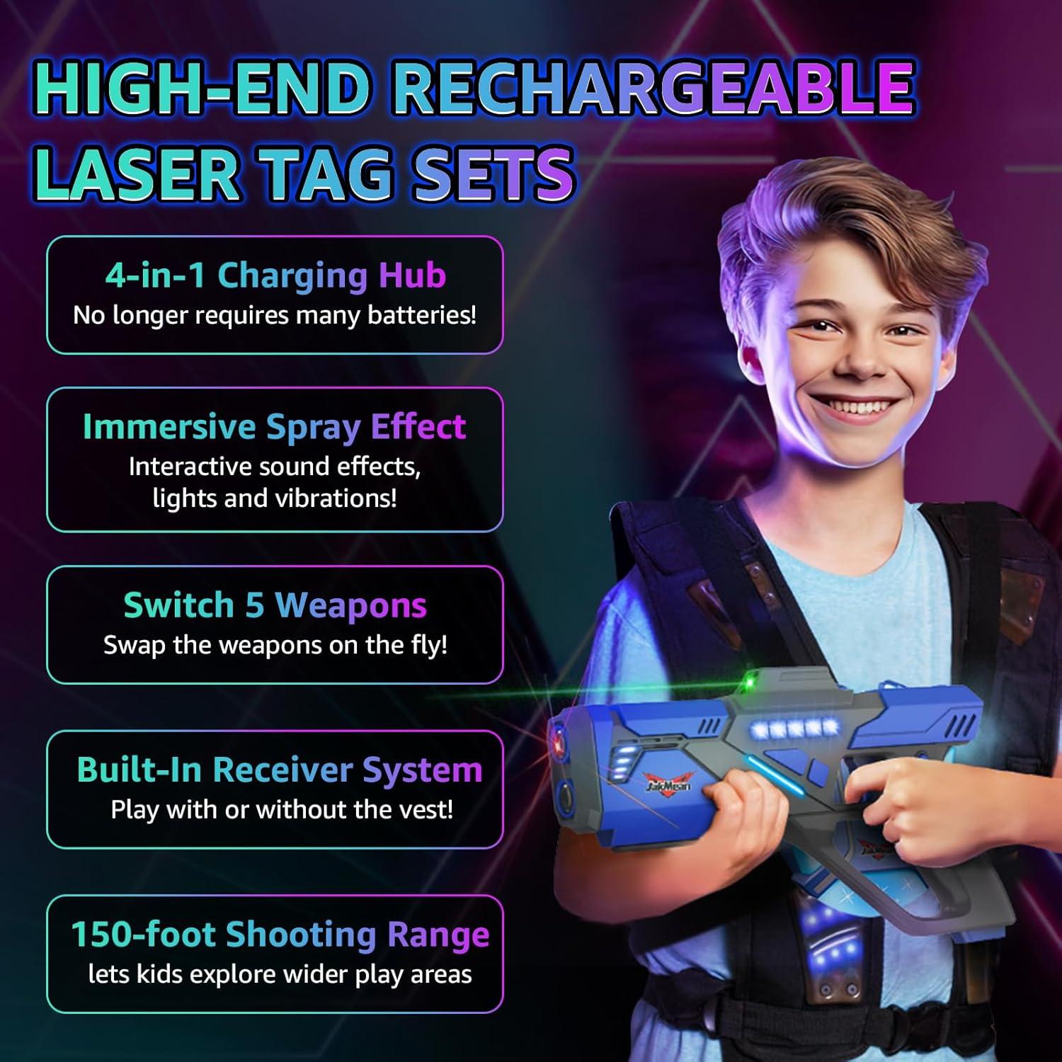 Juego de Laser Tag Recargable JakMean 4 Pistolas y Chalecos