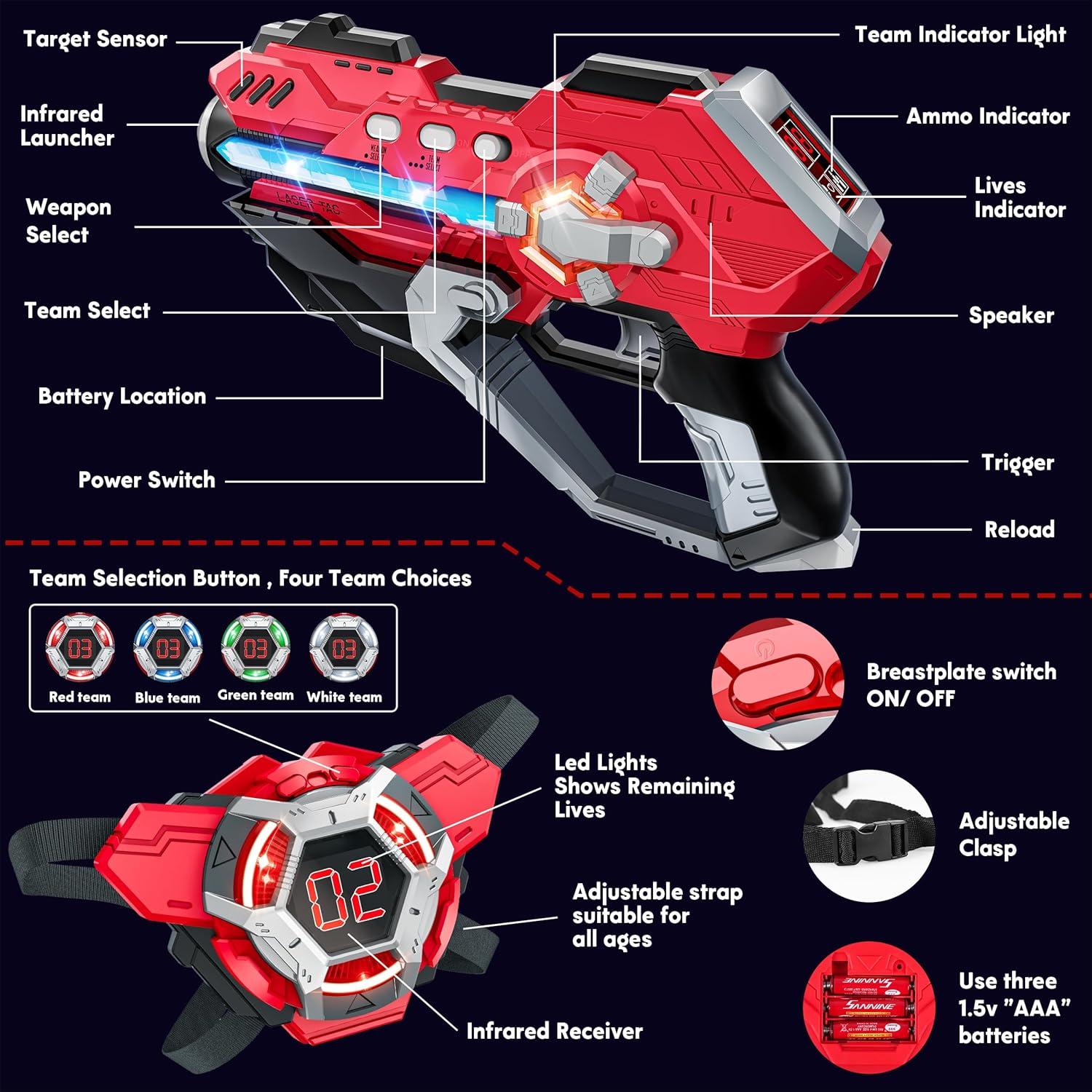 Conjunto de 2 pistolas láser IJO con chalecos LED para 6 a 12 años