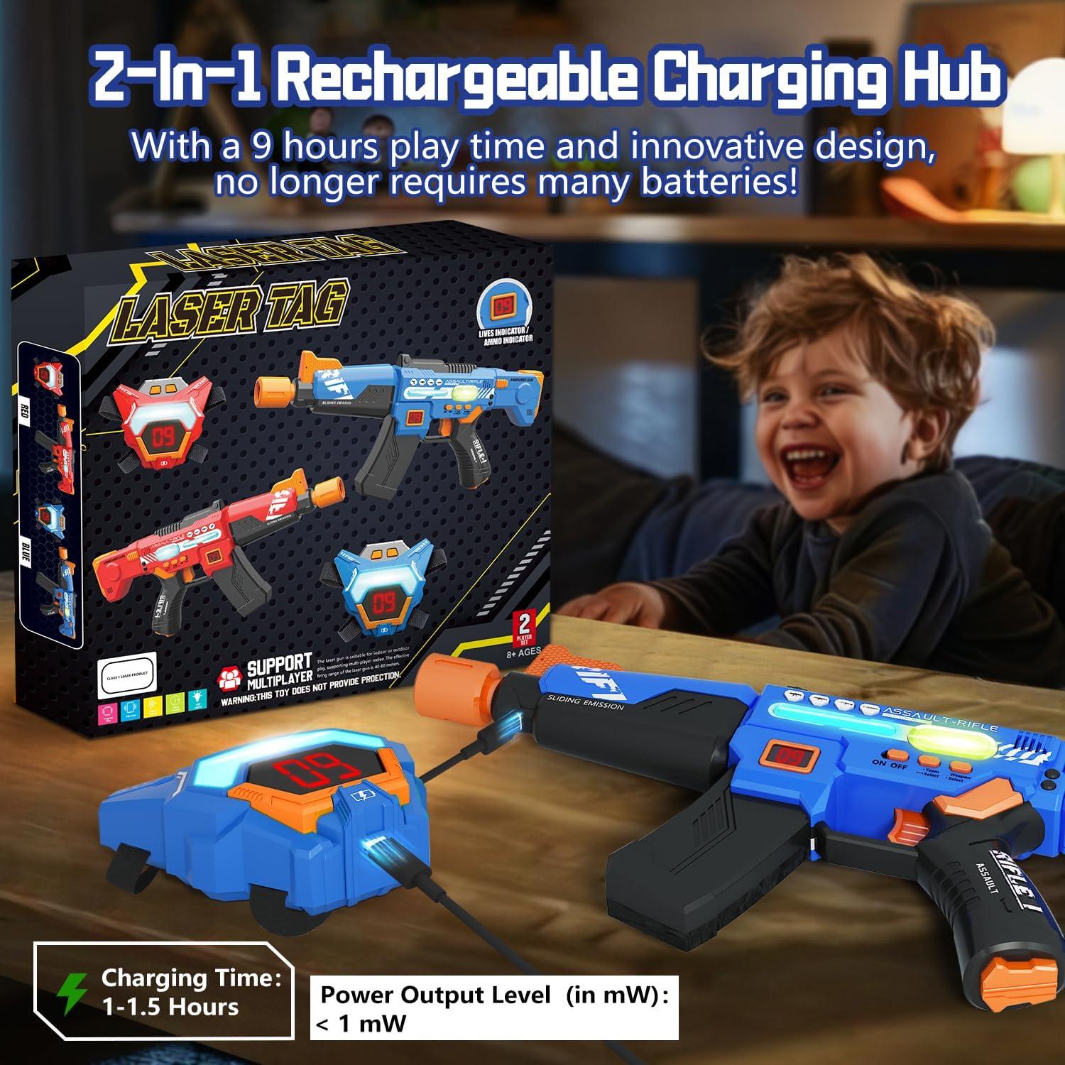 Juego de Laser Tag Recargable 2 Pistolas y Chalecos LED