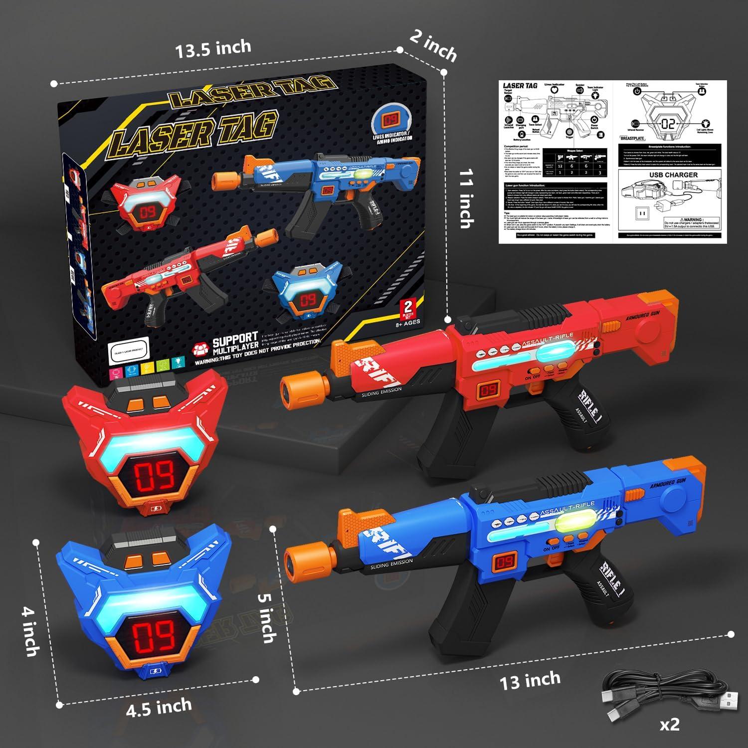 Juego de Laser Tag Recargable 2 Pistolas y Chalecos LED