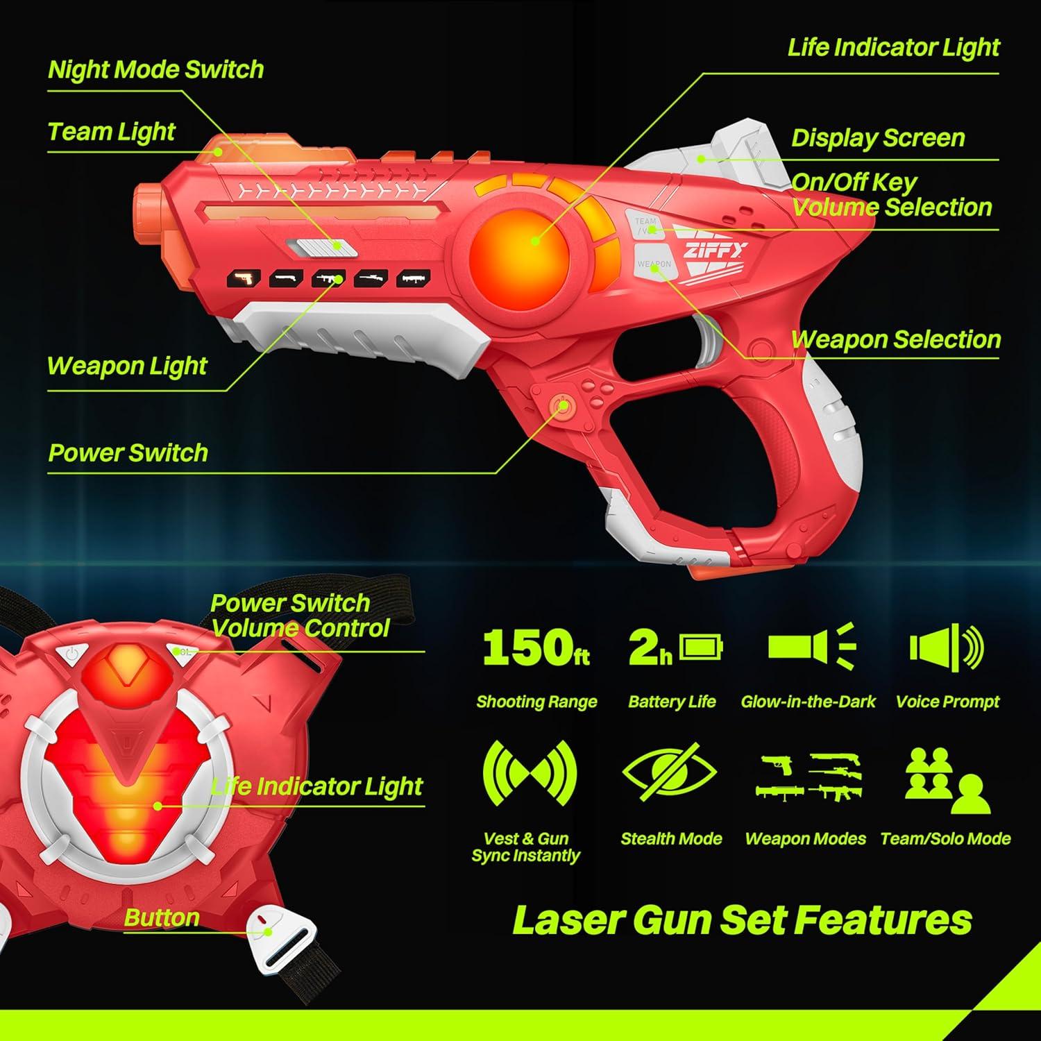 Conjunto Laser Tag ZIFFY 4 Pistolas y Chalecos Multicolor