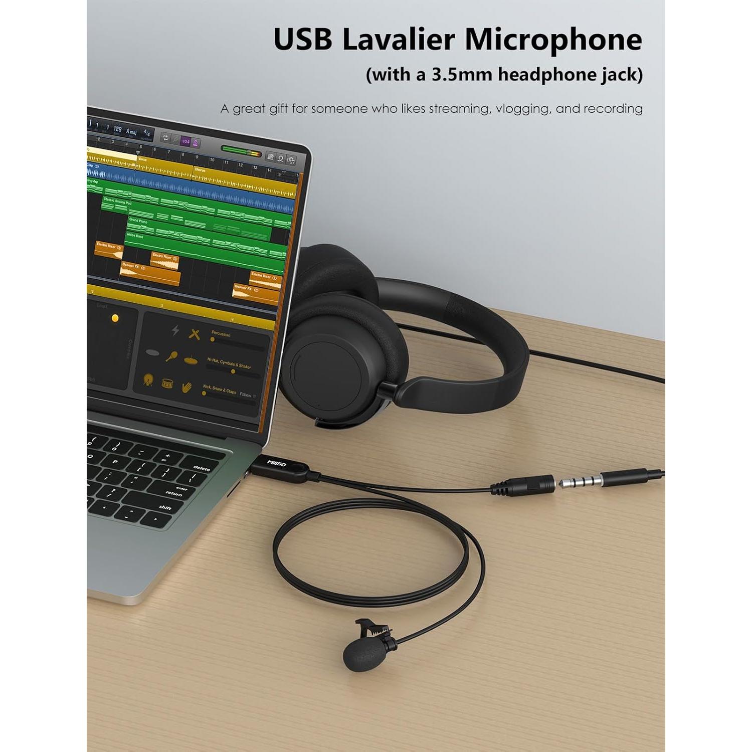 Micrófono Lavalier USB MillSO Omnidireccional 2M para Laptop