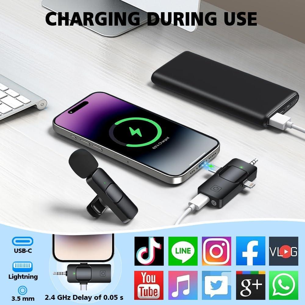 Micrófono Lavalier Inalámbrico 3 en 1 MP003US Negro