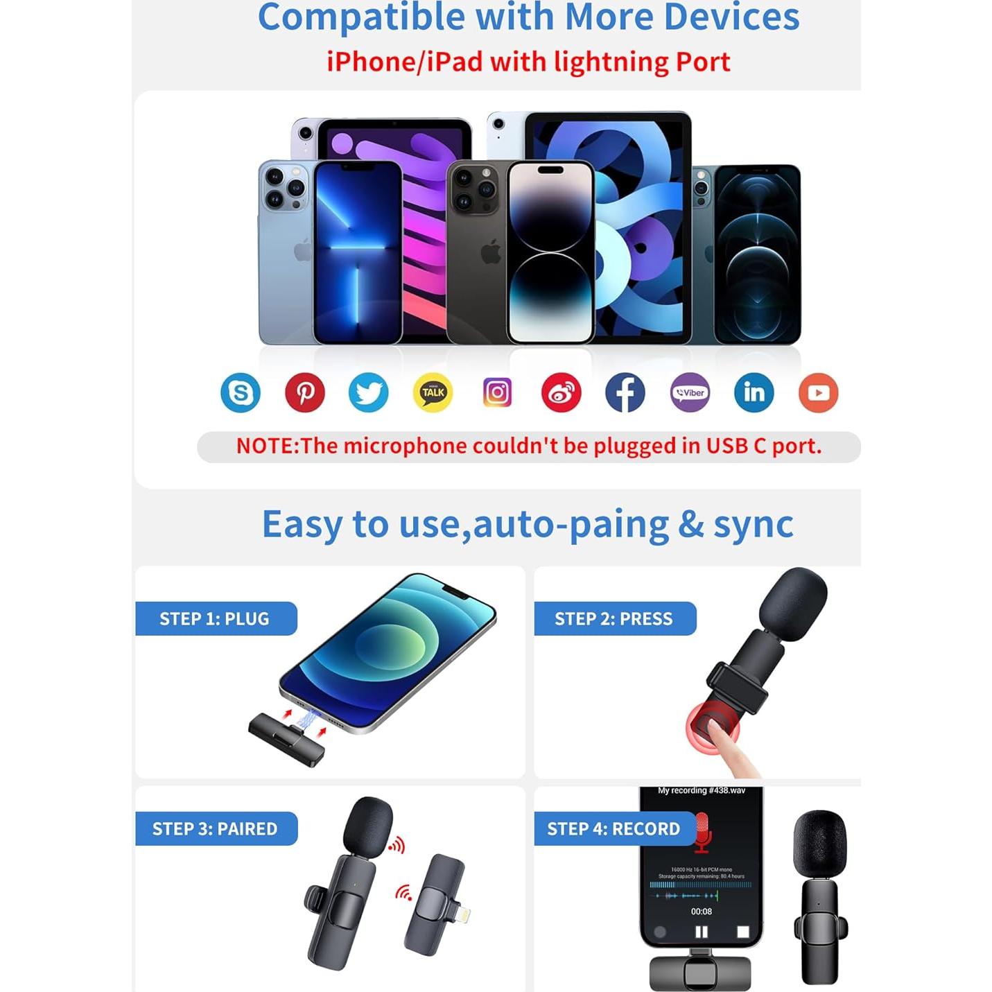 Micrófono Lavalier Inalámbrico JOUNIVO JV-701 para iPhone