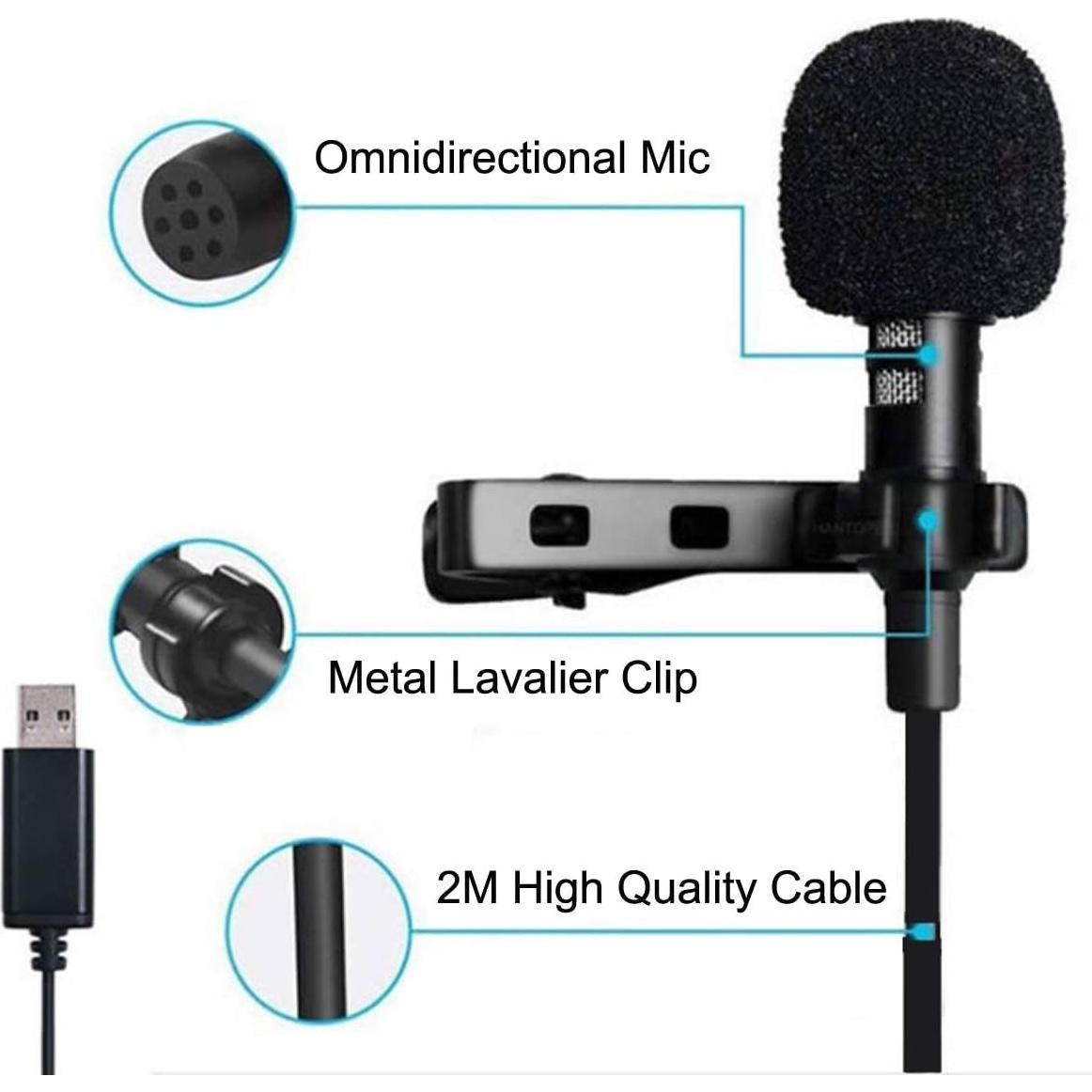 Micrófono Lavalier USB NowTH 2m Omnidireccional para PC