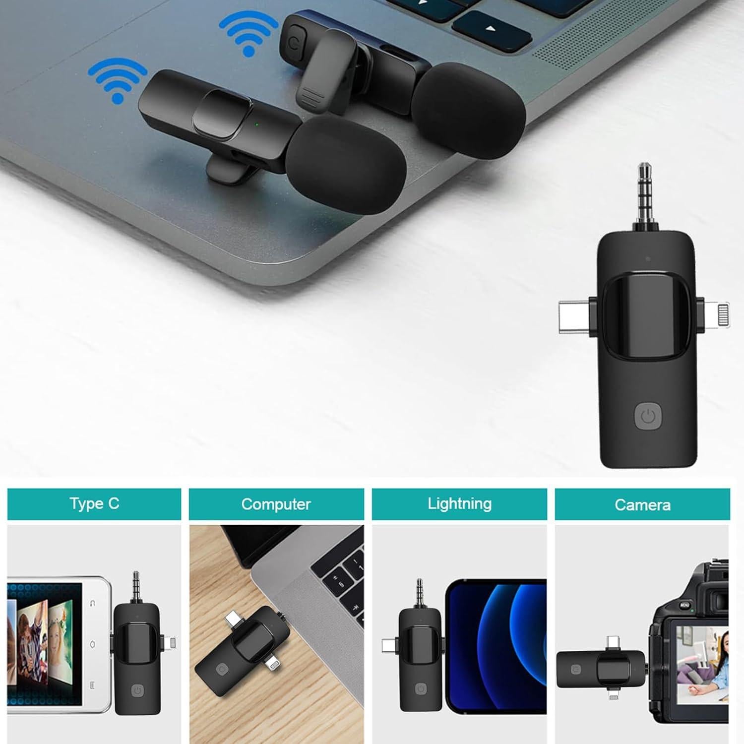 Micrófonos Lavalier Inalámbricos EnjoyPro 3 en 1, 2 Micrófonos