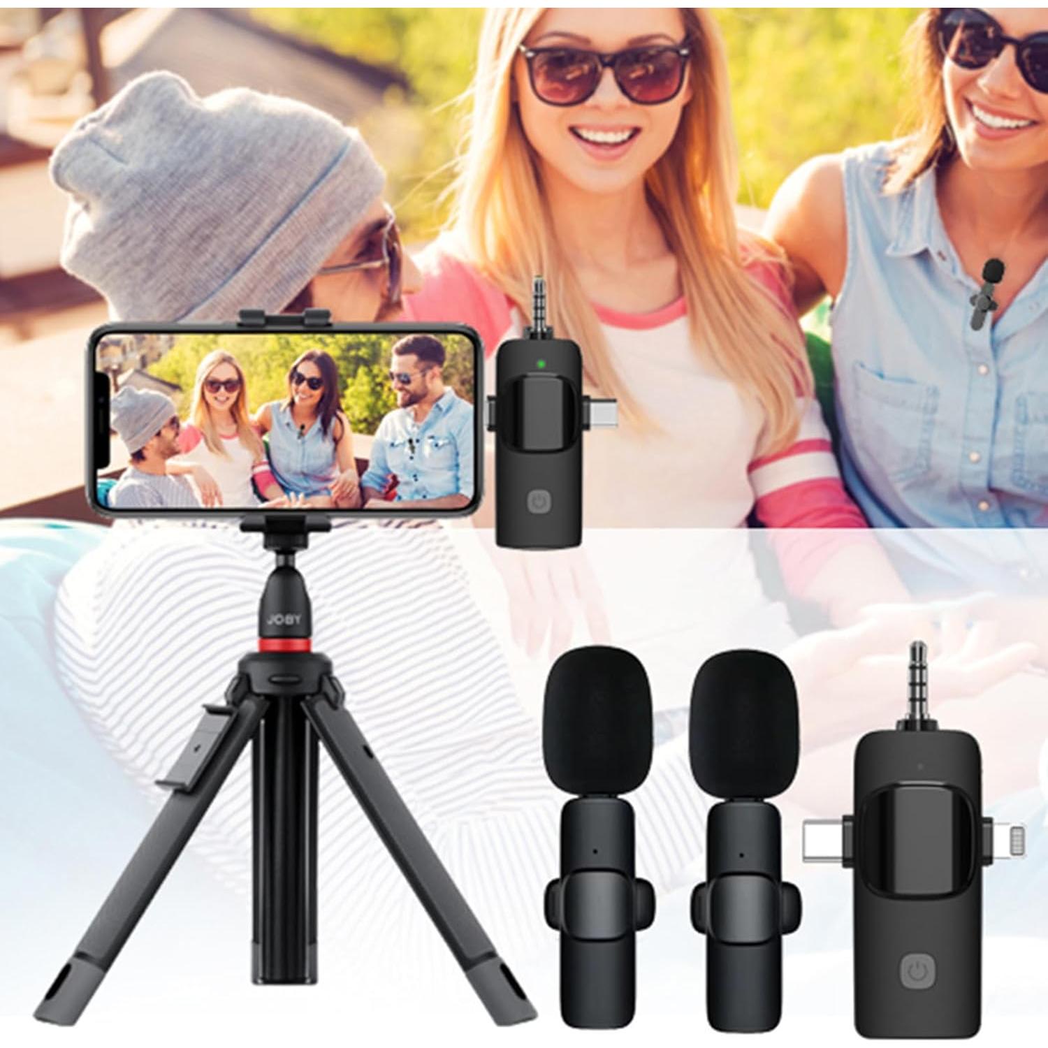 Micrófonos Lavalier Inalámbricos EnjoyPro 3 en 1, 2 Micrófonos