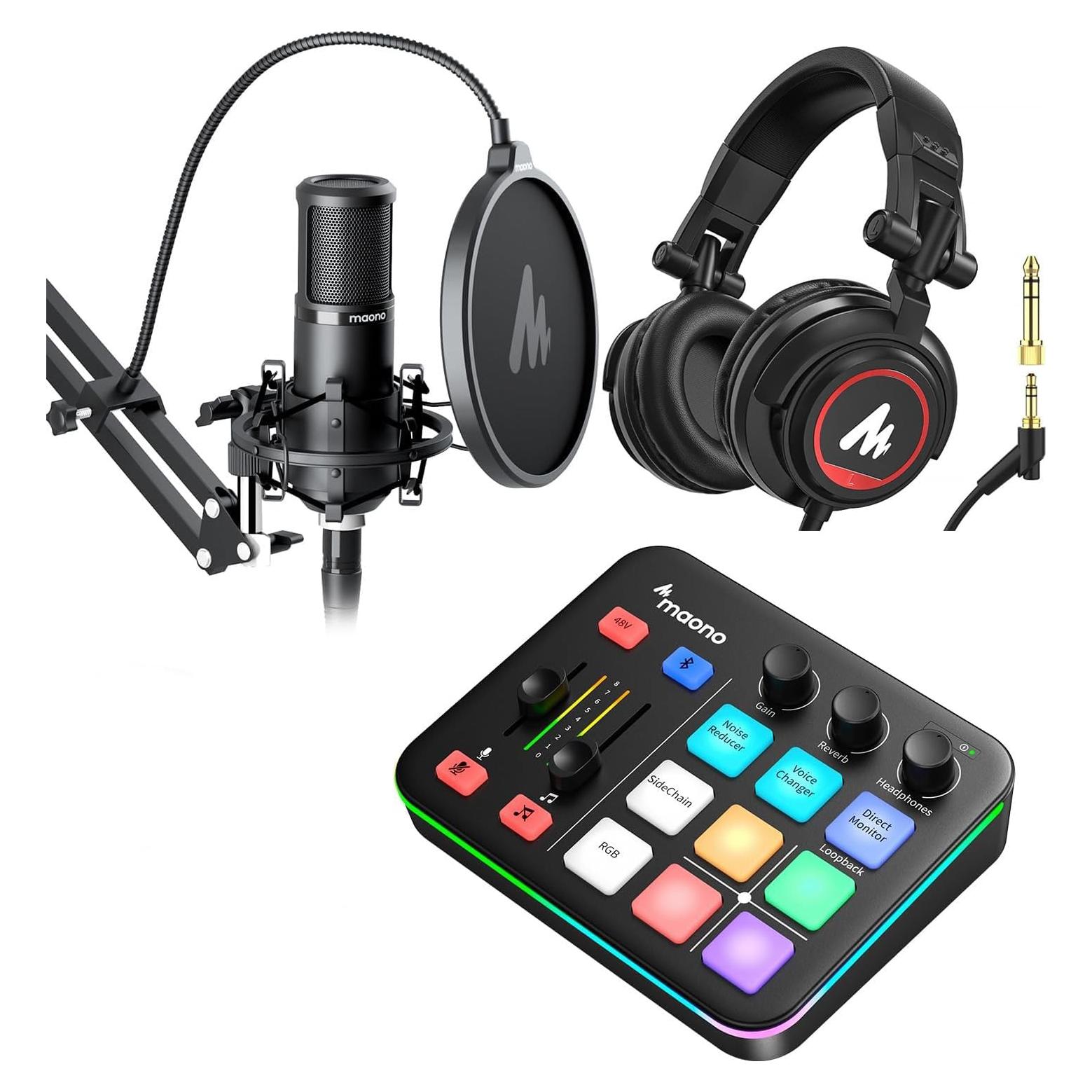 Paquete de Podcast MAONO: Micrófono XLR + Auriculares 50mm