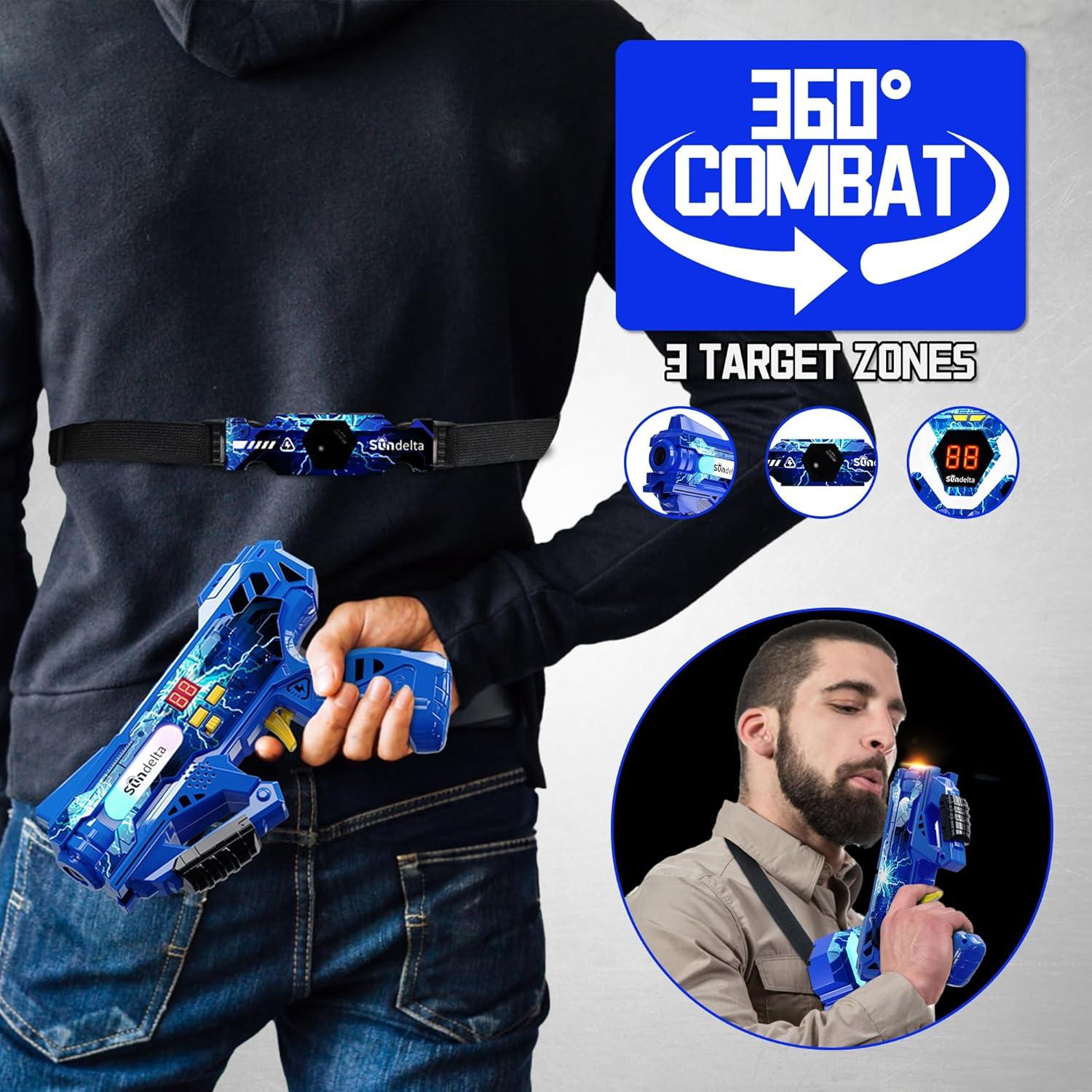 Rechargeable Laser Tag Guns Set of 4 with 360°Sensors & LED Display Real-Time Hit Feedback, Front Vest & Back Target Full-Body Game for Kids Ages 8-12, Teens and Adults - Indoor/Outdoor Party Toys