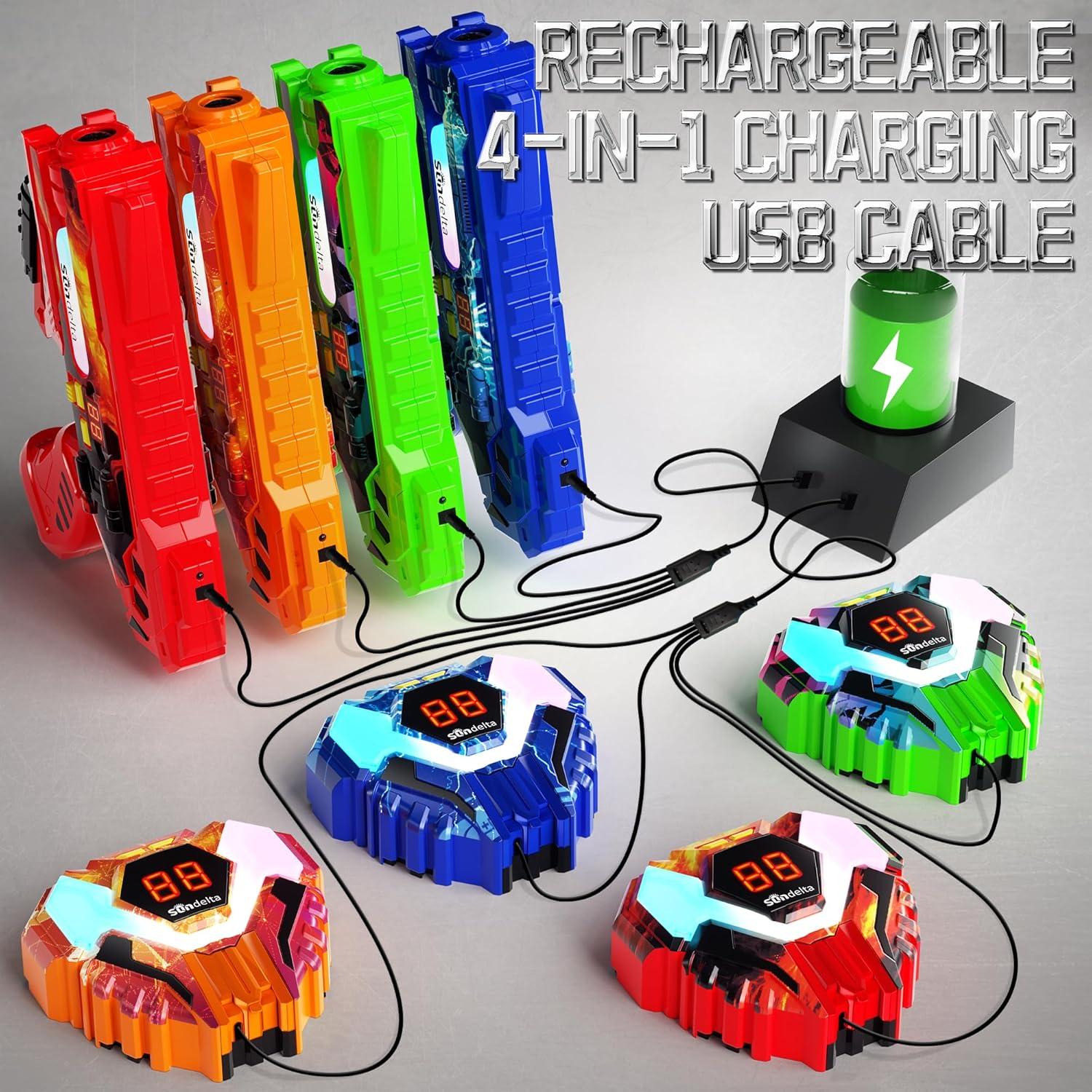 Rechargeable Laser Tag Guns Set of 4 with 360°Sensors & LED Display Real-Time Hit Feedback, Front Vest & Back Target Full-Body Game for Kids Ages 8-12, Teens and Adults - Indoor/Outdoor Party Toys