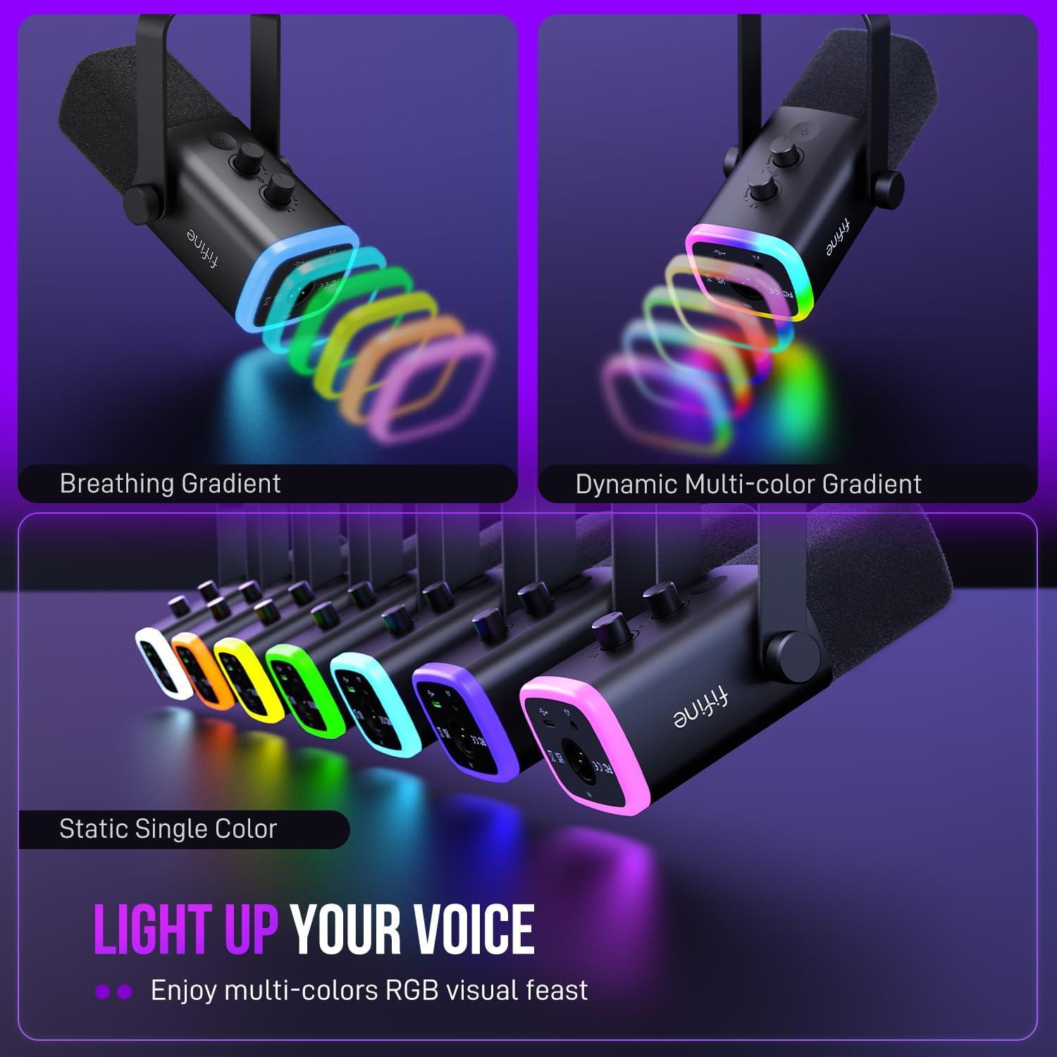 Micrófono Dinámico XLR/USB FIFINE AM8 con Cable 3m y RGB