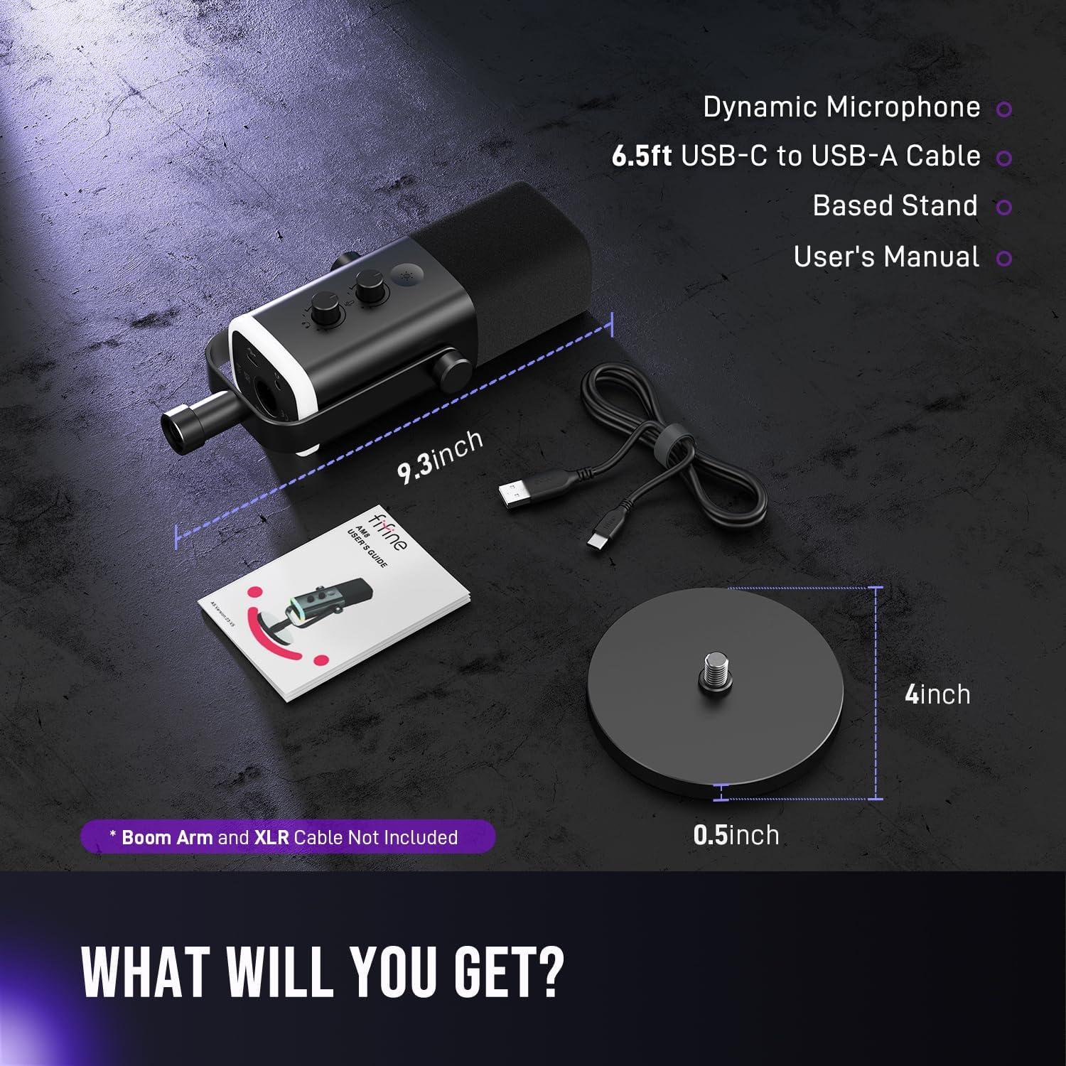 Micrófono Dinámico XLR/USB FIFINE AM8 con Cable 3m y RGB