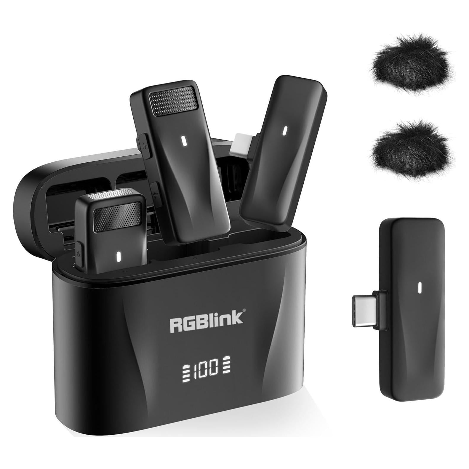 RGBlink Wireless Lavalier Microphone Compatible for iPhone 17,16,15 Pro Max, USB C Smartphone, Samsung, Android - Set of 2 Lapel Mic w/Noise Canceling for Content Creator, Vlogging, Recording, ASMR