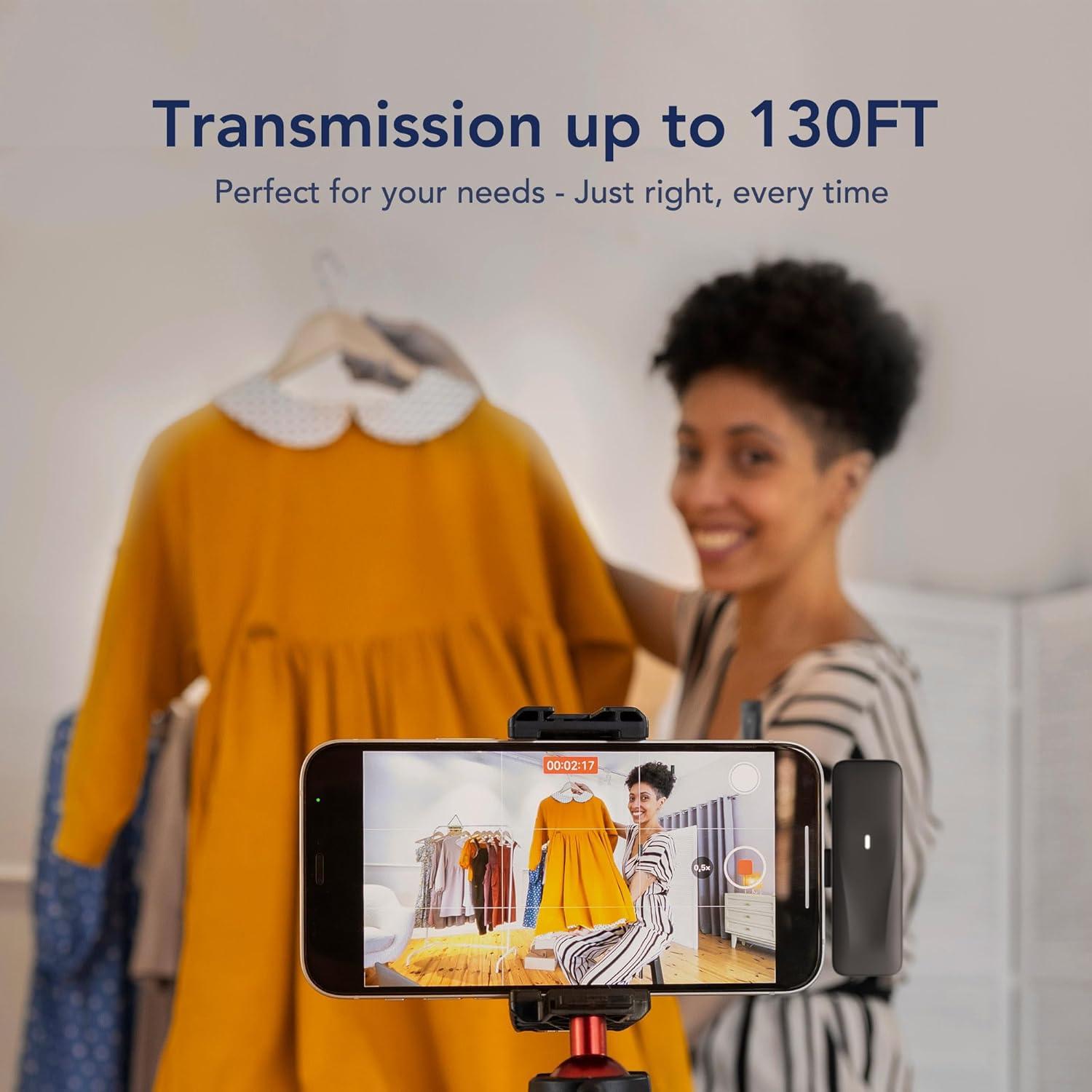 RGBlink Wireless Lavalier Microphone Compatible for iPhone 17,16,15 Pro Max, USB C Smartphone, Samsung, Android - Set of 2 Lapel Mic w/Noise Canceling for Content Creator, Vlogging, Recording, ASMR