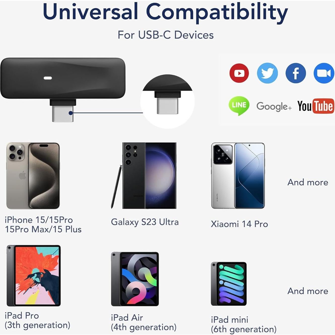 RGBlink Wireless Lavalier Microphone Compatible for iPhone 17,16,15 Pro Max, USB C Smartphone, Samsung, Android - Set of 2 Lapel Mic w/Noise Canceling for Content Creator, Vlogging, Recording, ASMR