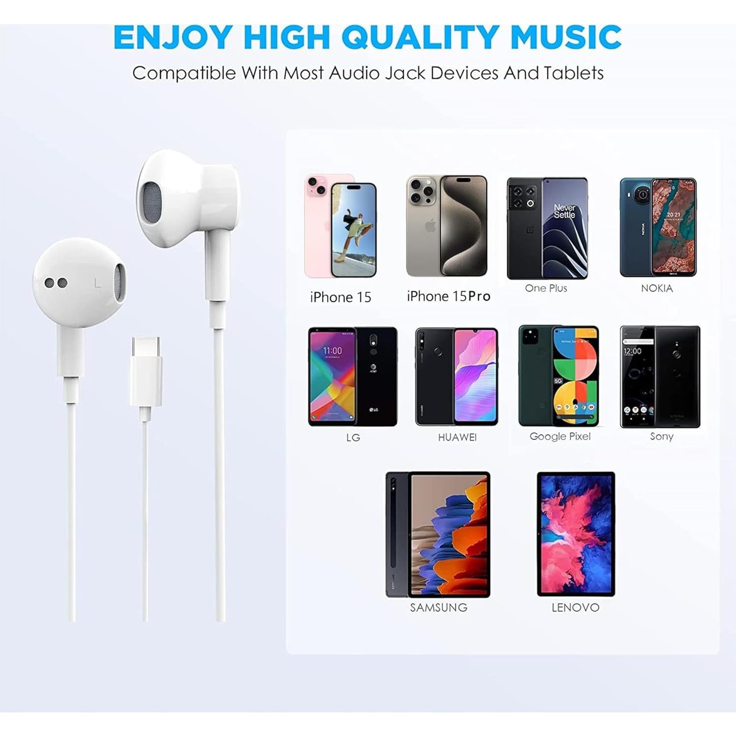 Auriculares USB C HiFi Estéreo Pcwfbzf TC-2025 - 2 Paquetes