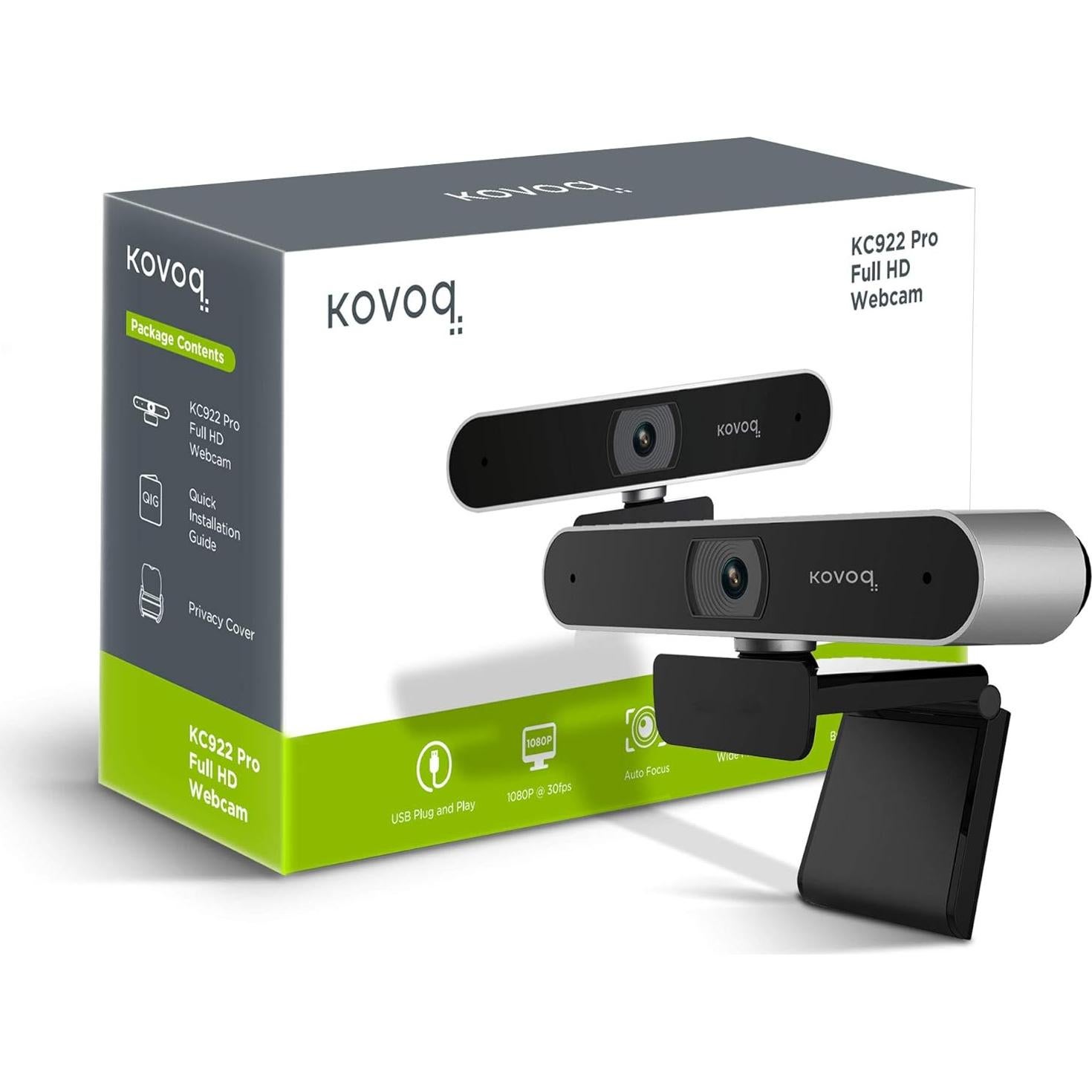 Cámara Web KOVOQ 1080p FHD con Enfoque Automático y Micrófono