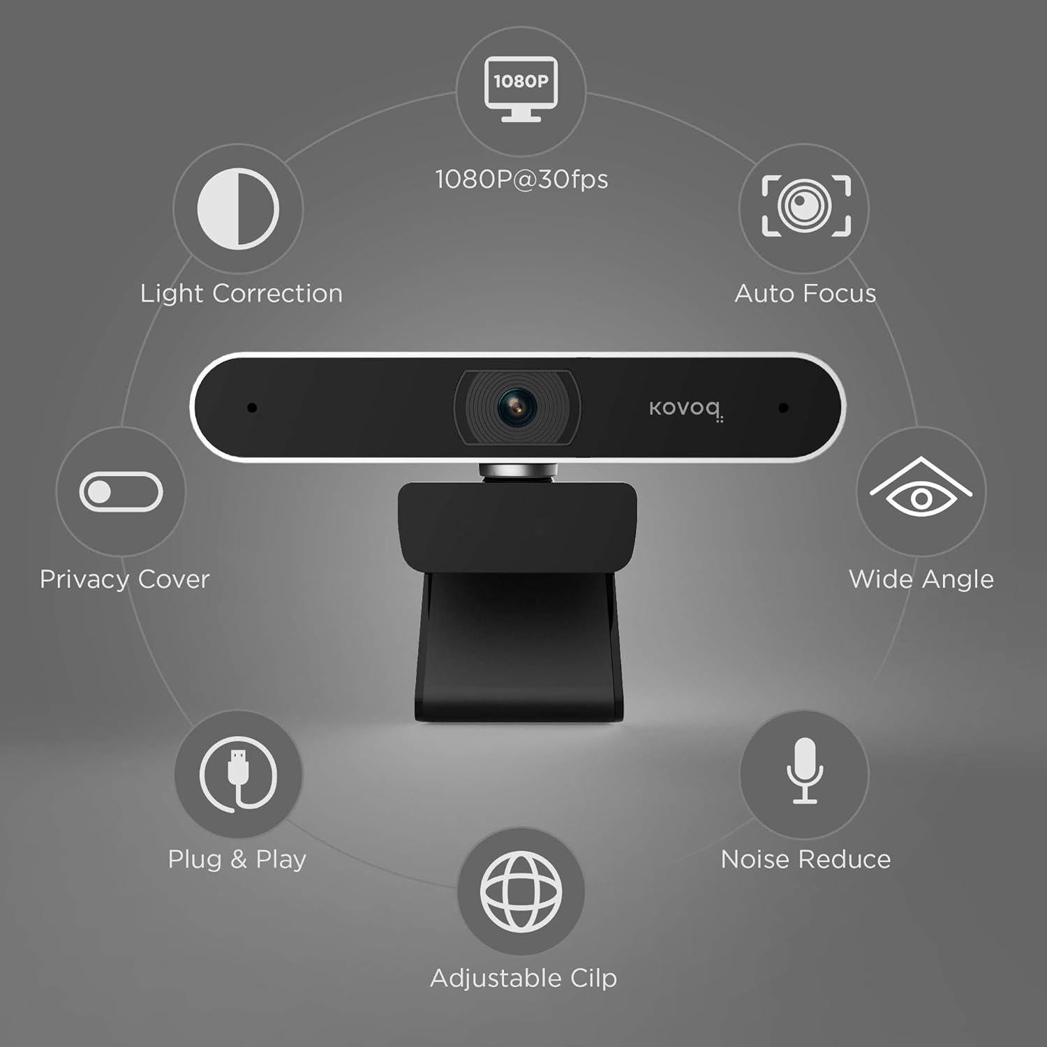 Cámara Web KOVOQ 1080p FHD con Enfoque Automático y Micrófono