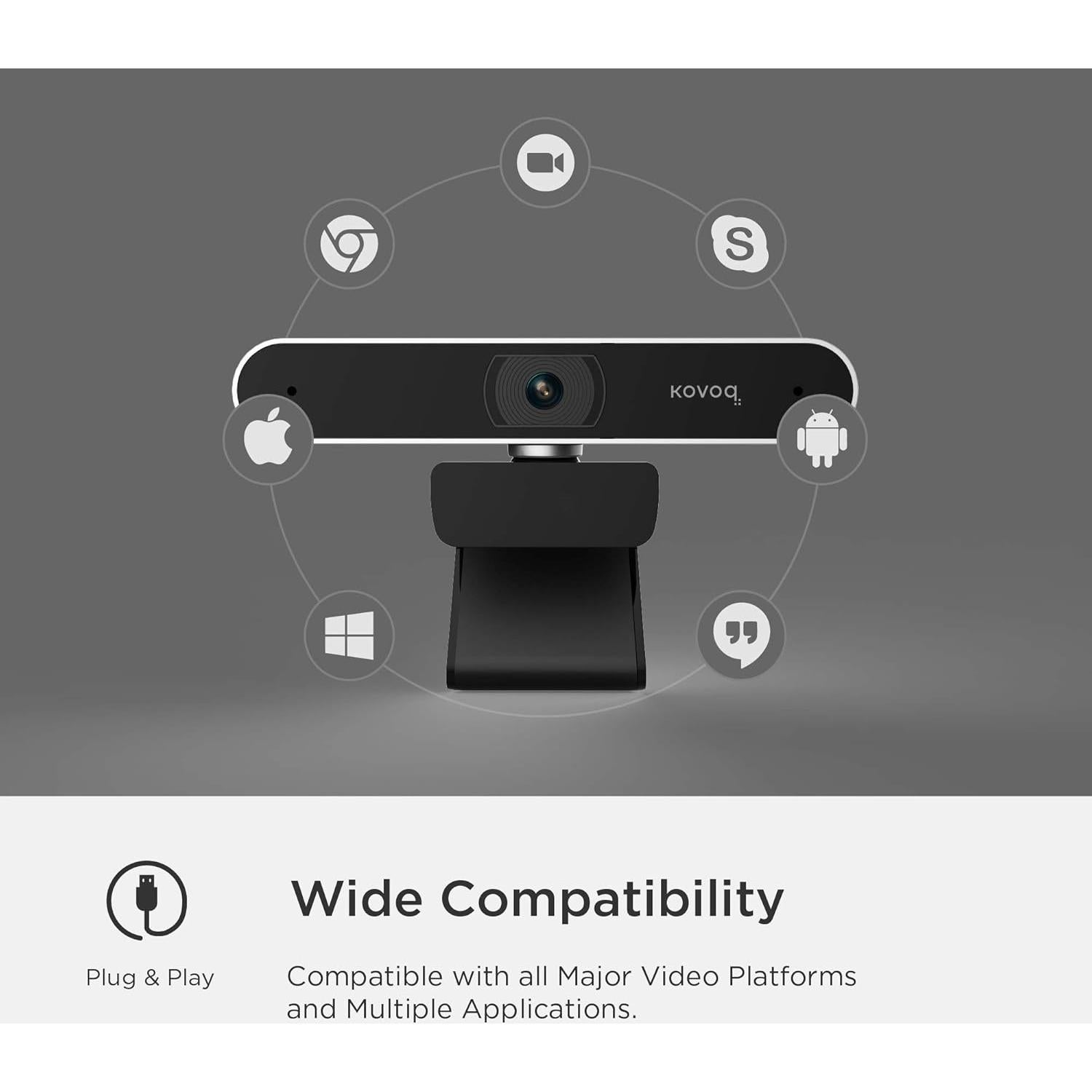 Cámara Web KOVOQ 1080p FHD con Enfoque Automático y Micrófono