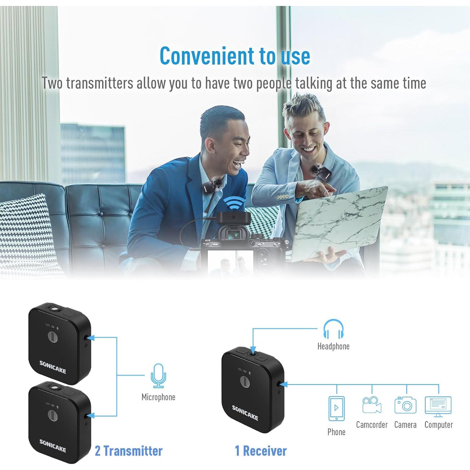 Micrófono Lavalier Inalámbrico SONICAKE QWM-12 50m 10h