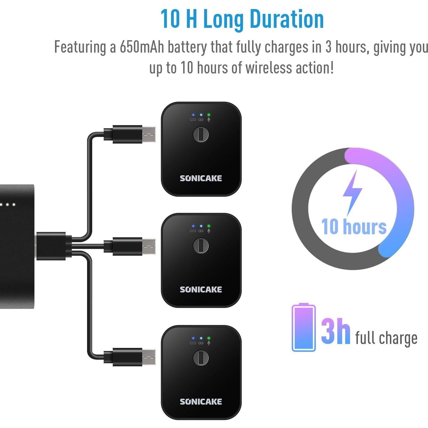 Micrófono Lavalier Inalámbrico SONICAKE QWM-12 50m 10h