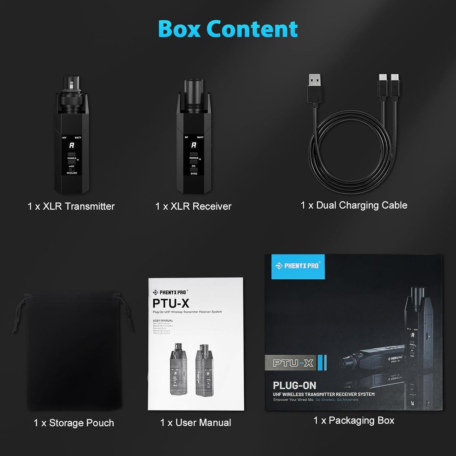 Transmisor Receptor Inalámbrico XLR Phenyx Pro PTU-X 30m