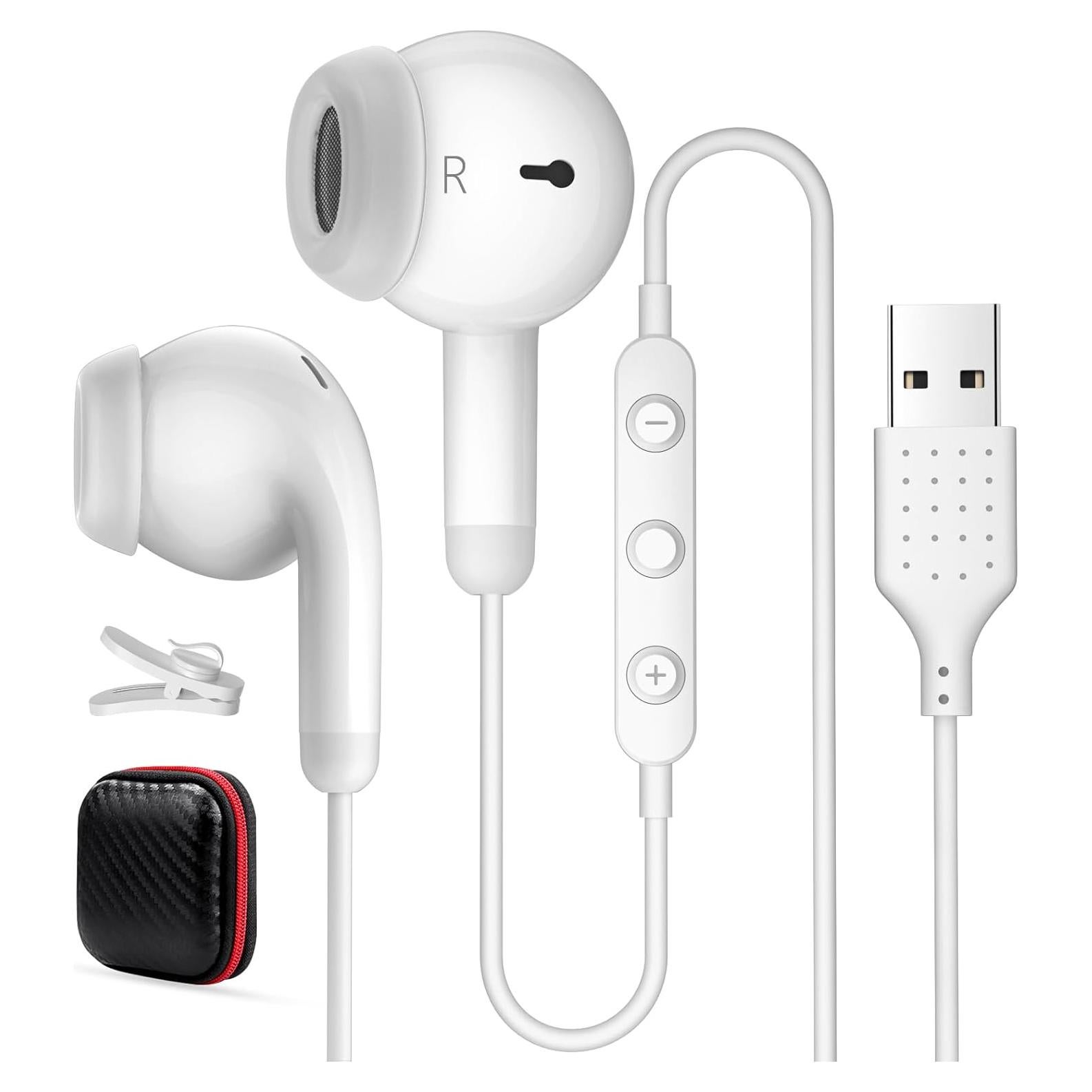Auriculares USB AIAUXAI con Micrófono y Control de Audio Blanco