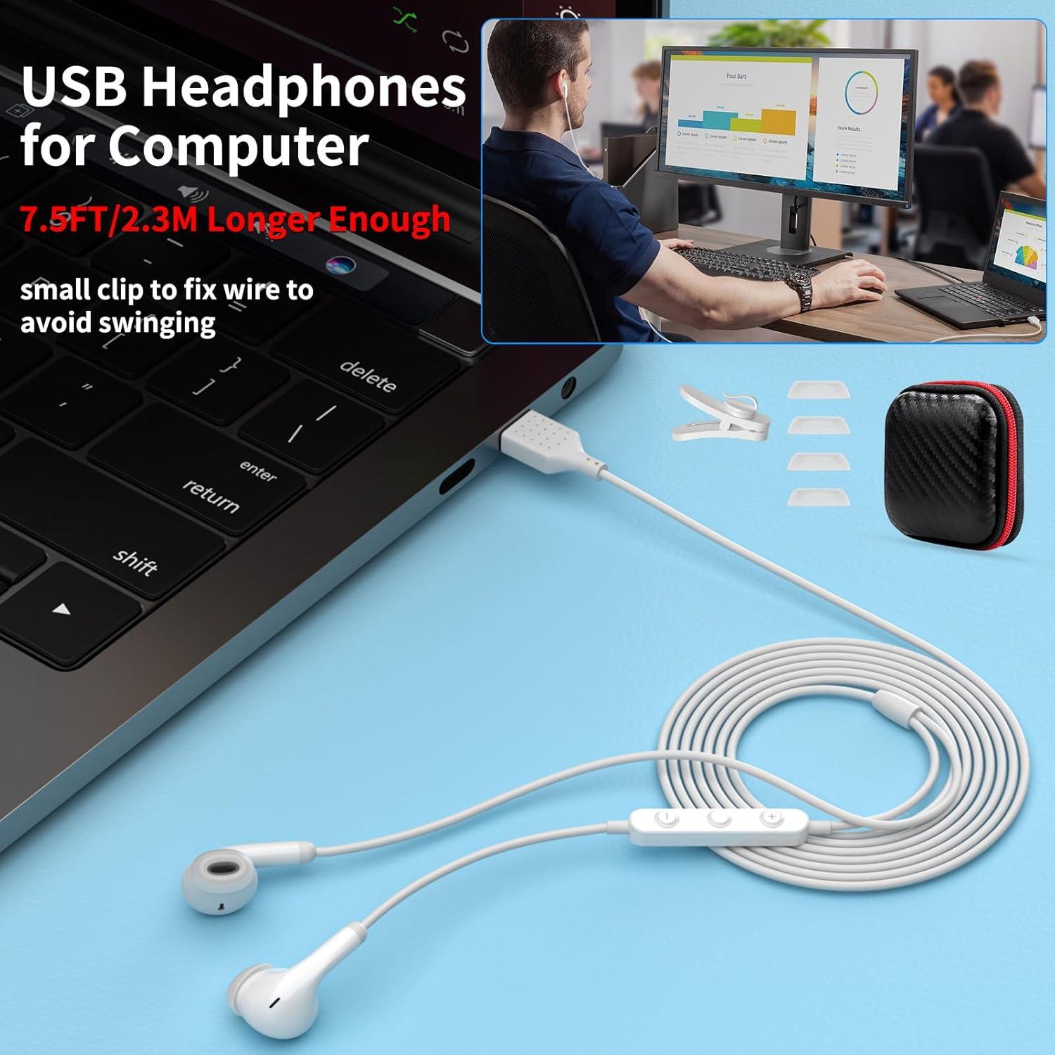 Auriculares USB AIAUXAI con Micrófono y Control de Audio Blanco